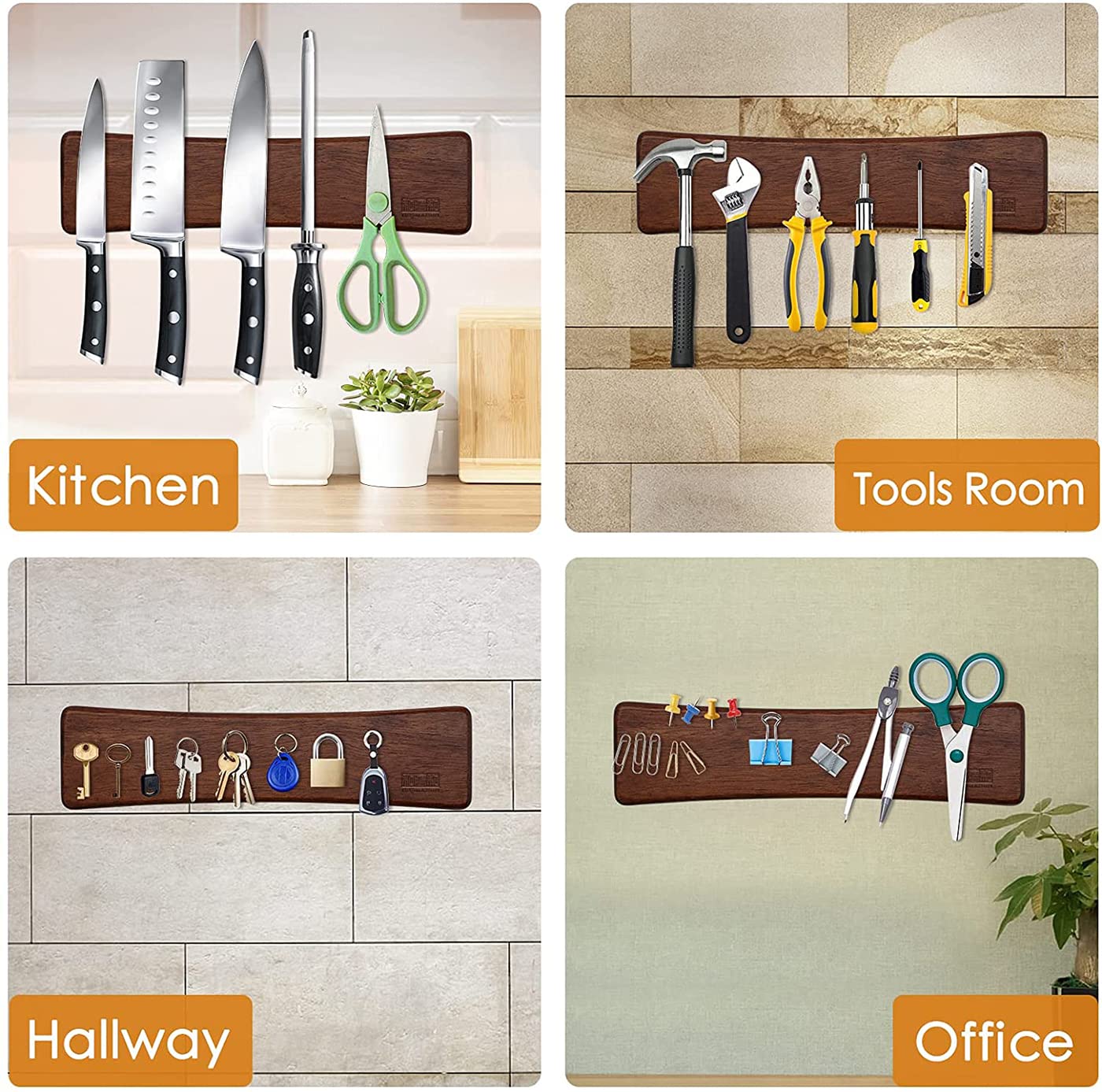 HOSHANHO Magnetic Knife Holder - Acacia Wood, 25cm Strip, Dual Mounting Options 6