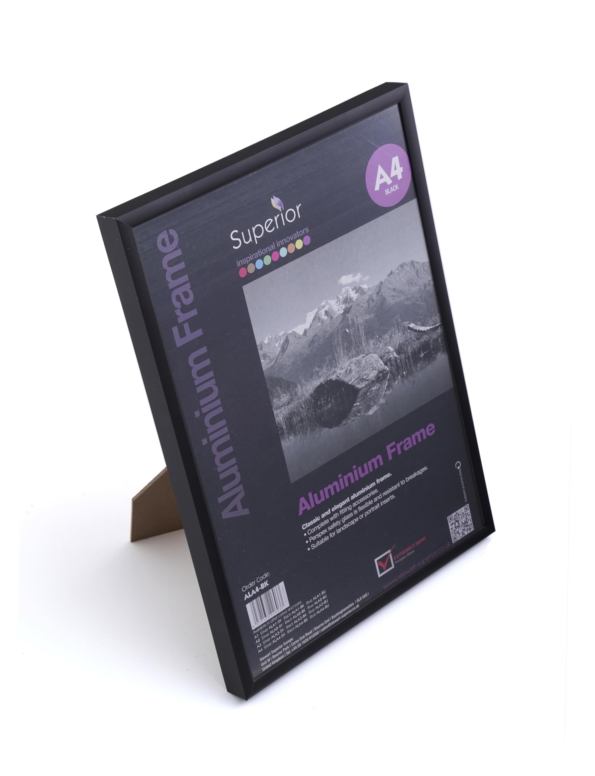 SECO Stewart Superior A4 Brushed Aluminium Picture Frame - Black | Perspex Safety Glass | Landscape/Portrait 3