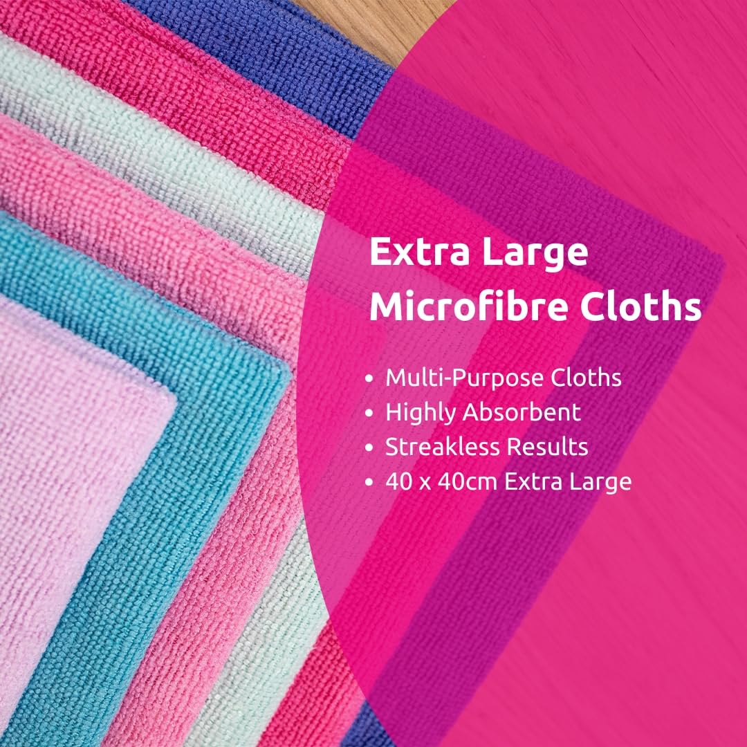 Sorbo Pack of 6 Extra Large Microfibre Cleaning Cloths - Streak-Free, Super Absorbent | 40x40cm 2