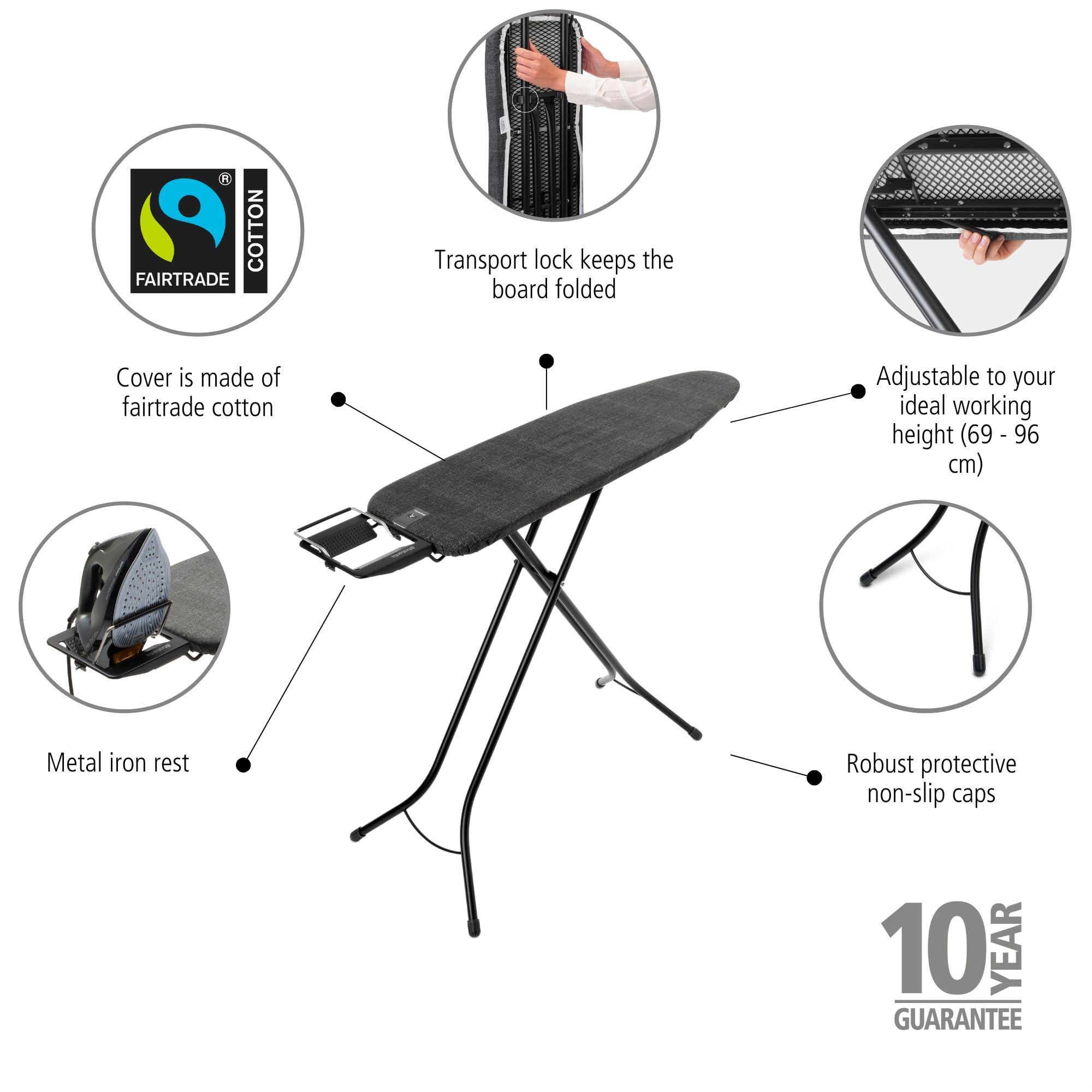 Brabantia Ironing Board A - Adjustable Height | Steam Iron Rest | 110 x 30 cm 3