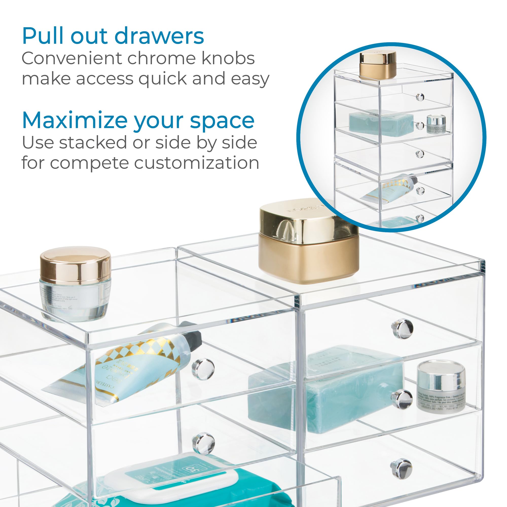 InterDesign Makeup Organiser with Three Drawers - Compact Plastic Storage for Cosmetics & Jewelry | Transparent 4