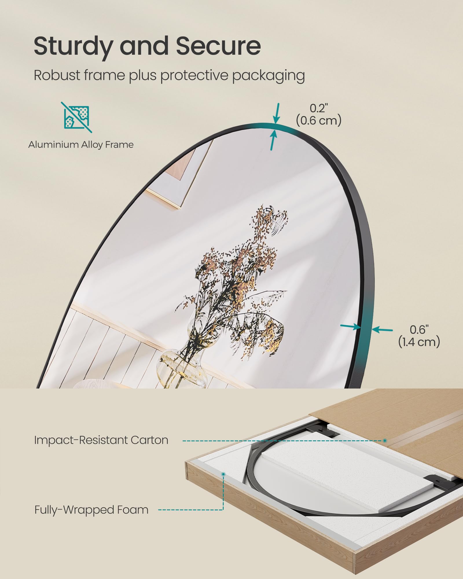 SONGMICS Full Length Hanging Mirror - 120 x 40 cm Arched Body Mirror | Ink Black | Tempered Glass 7