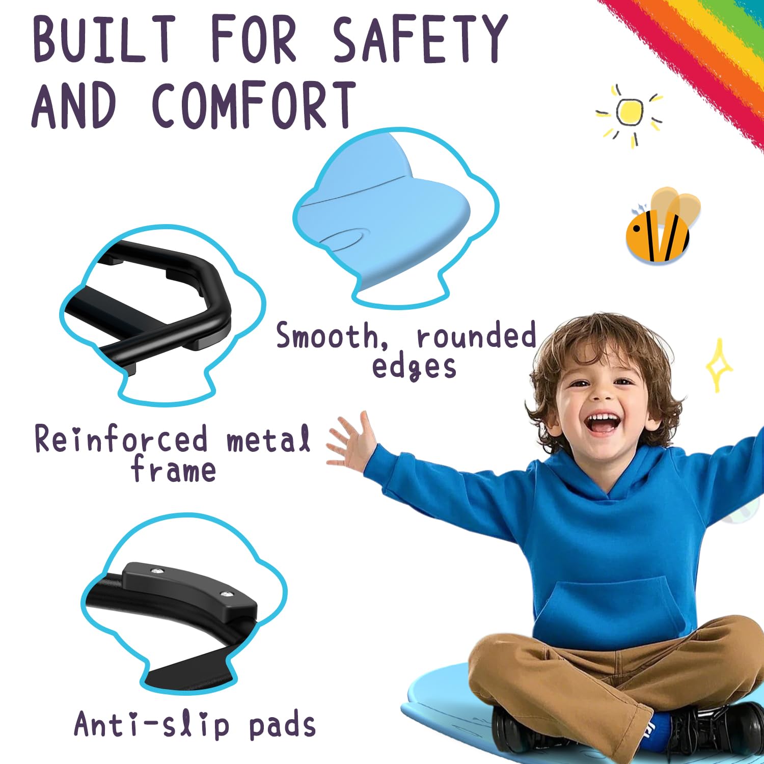 Evie Bee Sensory Spinning Desk Chair for Kids - 360° Swivel | ABS Material | Supports 100kg 5