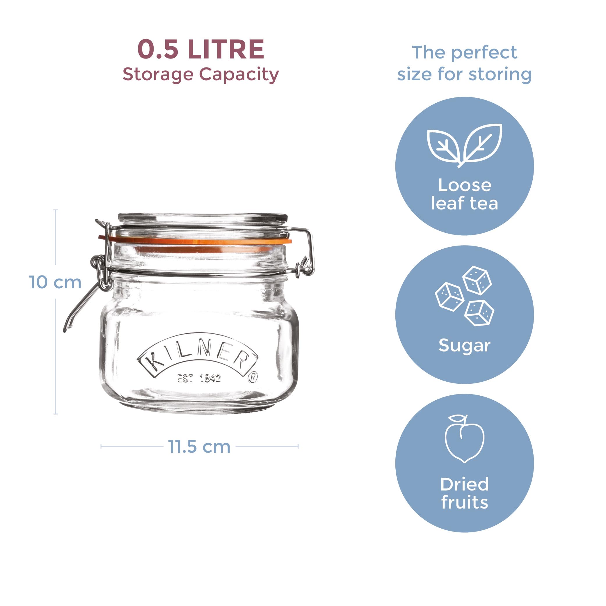 Kilner Square Clip Top Jars - Airtight Seal for Preserving | Set of 4, 0.5 Litre (500ml) 5