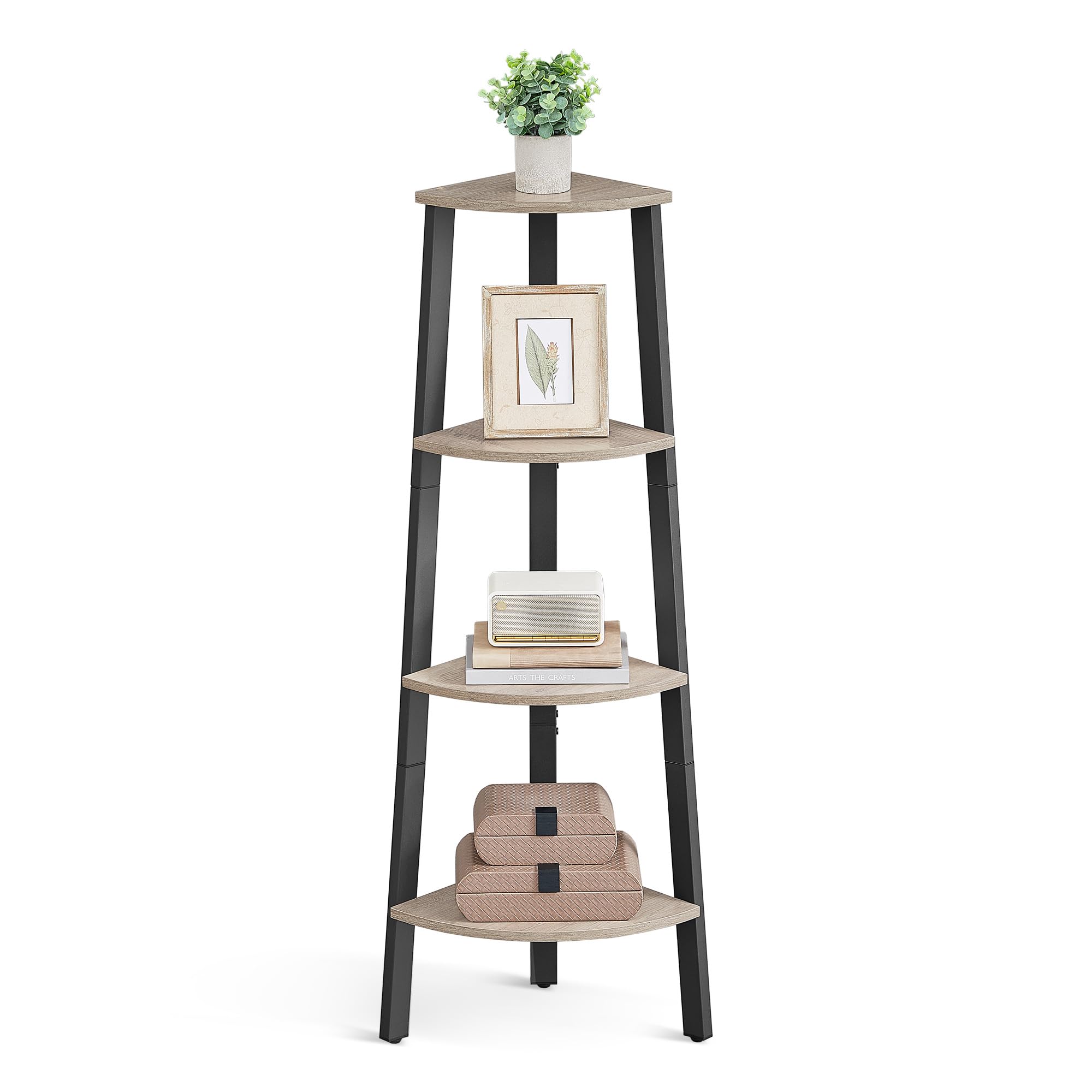 VASAGLE 4-Tier Corner Shelf Unit - Industrial Design | Greige & Black | 33.4 x 33.4 x 125 cm 1