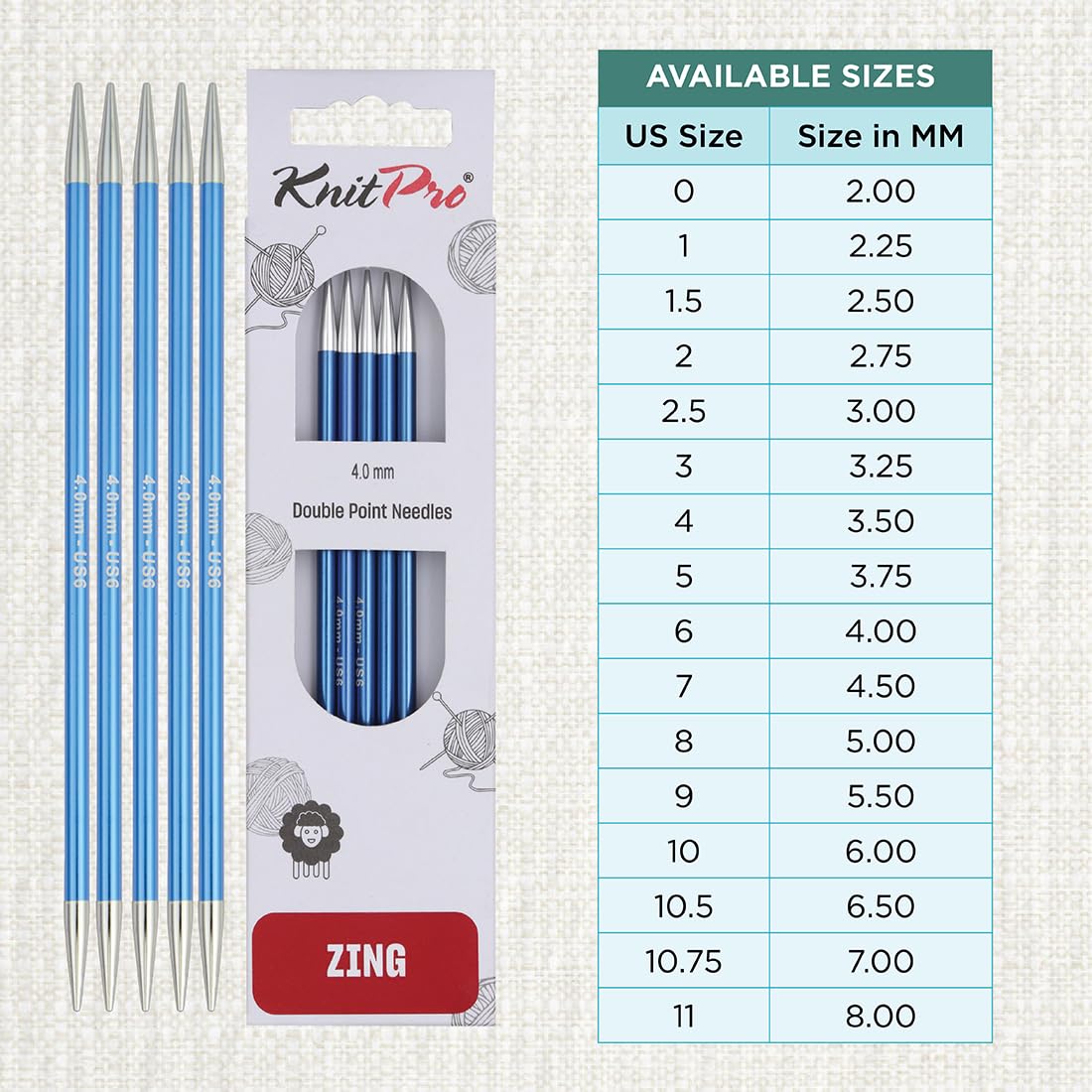 KnitPro Zing Double Pointed Knitting Needles - 4.00mm Size | 6' (15cm) Length | Sapphire Aluminium 4