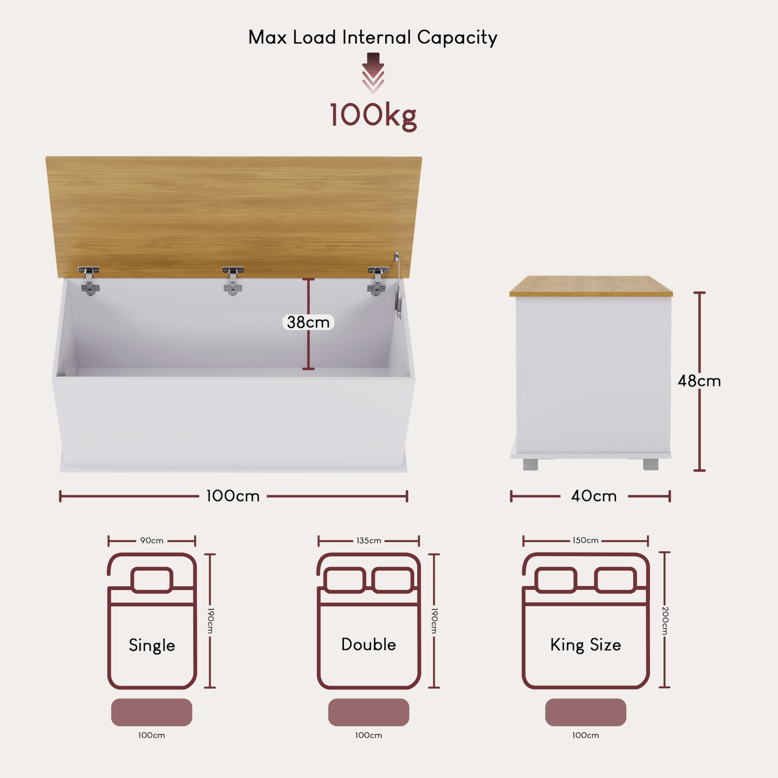 Vida Designs Arlington Storage Ottoman - Spacious Storage | Wood Construction | White Finish | 100x40x48cm 2
