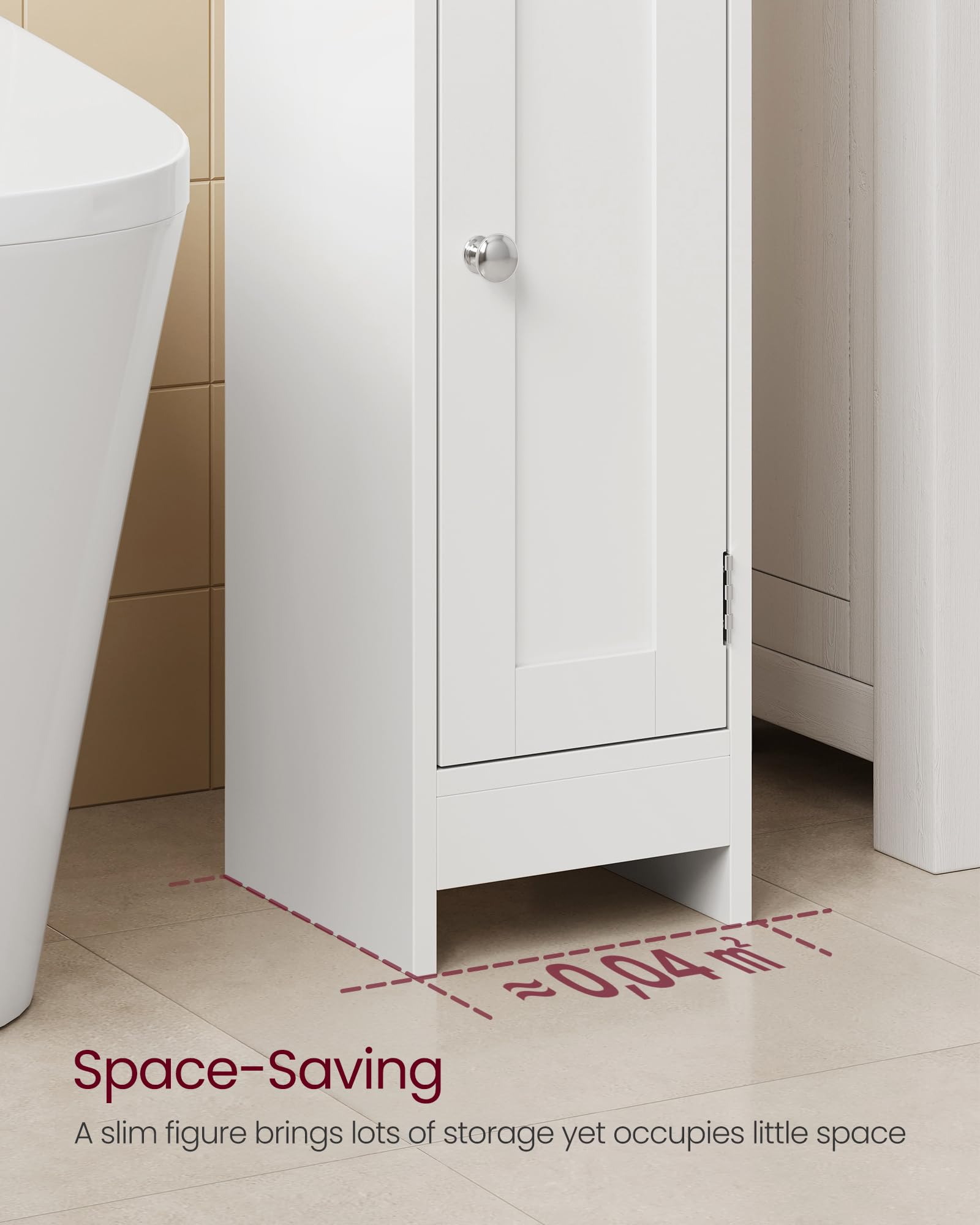 VASAGLE Slim Bathroom Floor Storage Cabinet - 92H cm Tall, Adjustable Shelves, Cloud White 7