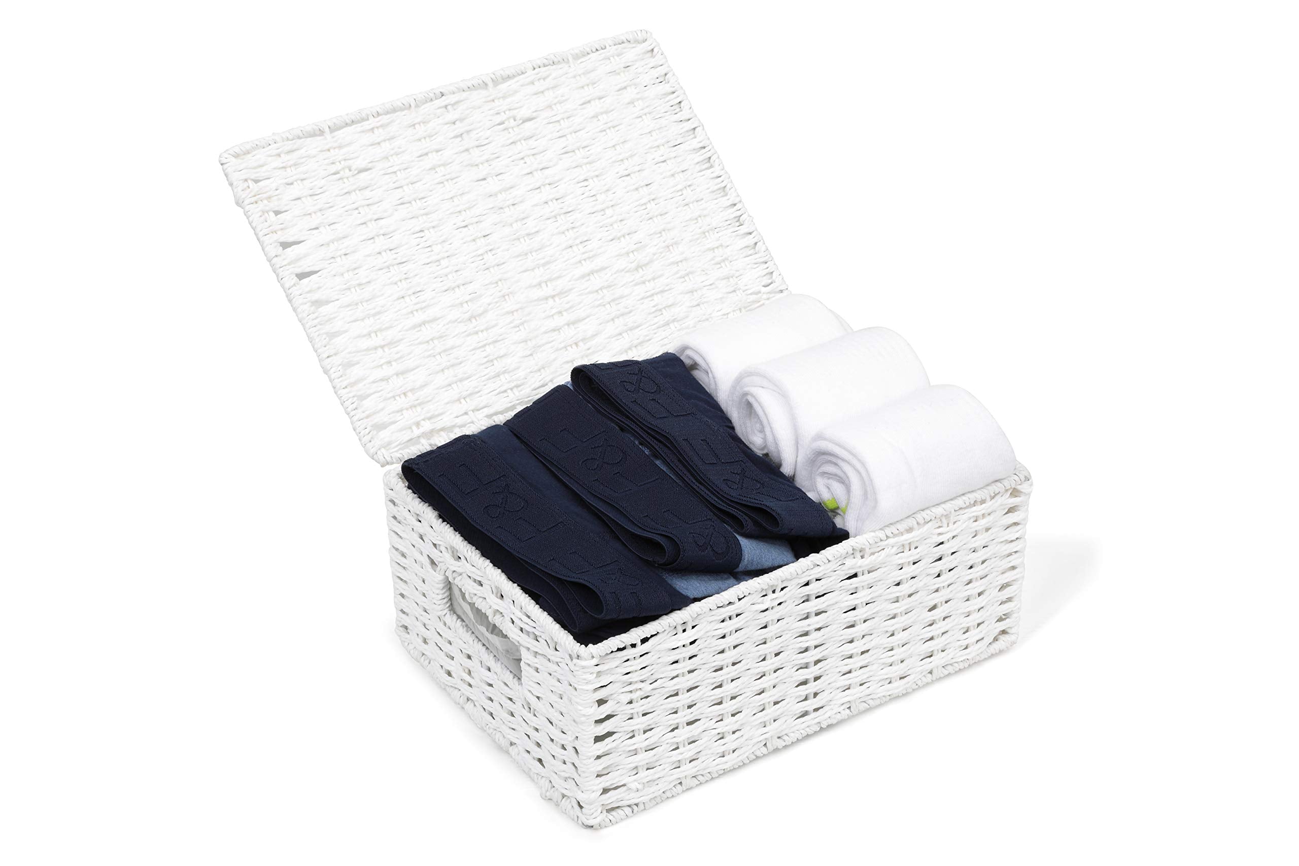 ARPAN Paper Rope Storage Box with Lid - Medium Size, Stackable | White Finish | 28x20x11.5cm 7