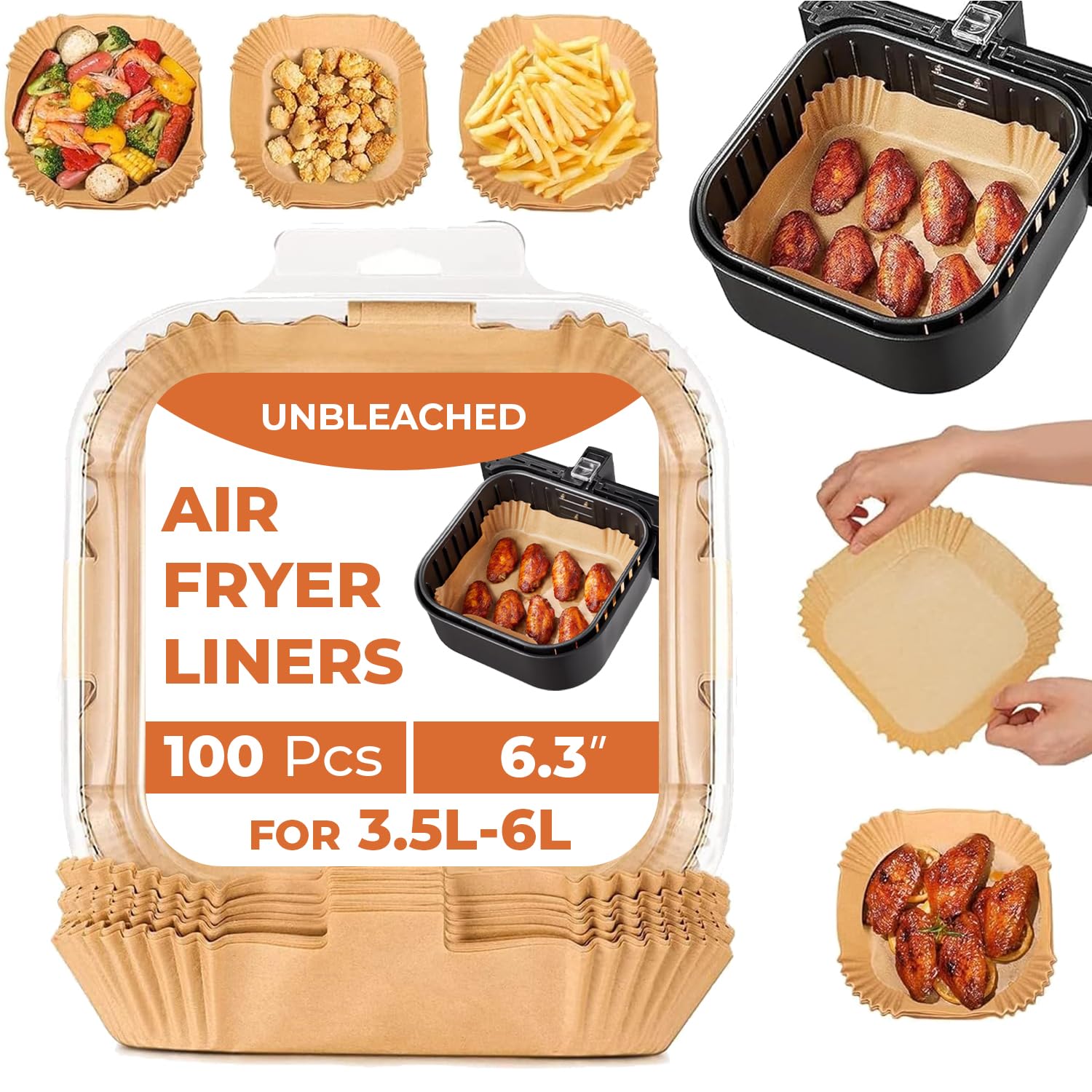 Roe Tenpo Air Fryer Liners - 100 Pcs Disposable Non-Stick Parchment Paper for Ninja, COSORI, Tefal | 6.3 Inch Square 1