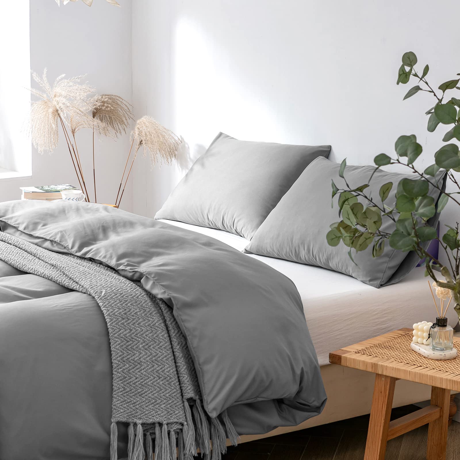 Good Nite Polyester Duvet Cover Set - Single Size (135x200cm) | Light Gray | 2 Pieces 2