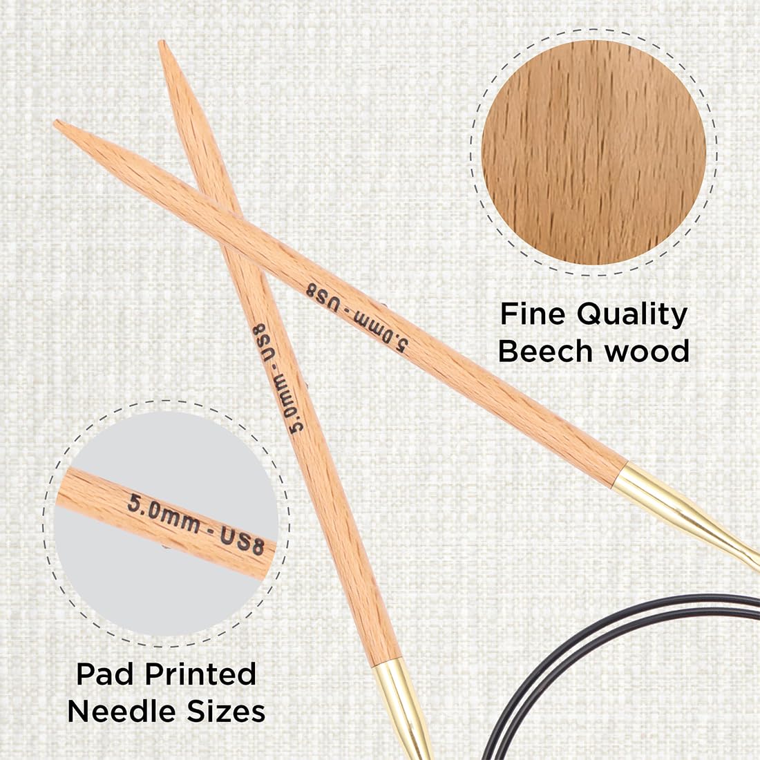KnitPro Basix Beech Fixed Circular Needles - 5.00mm | 100cm Length 2