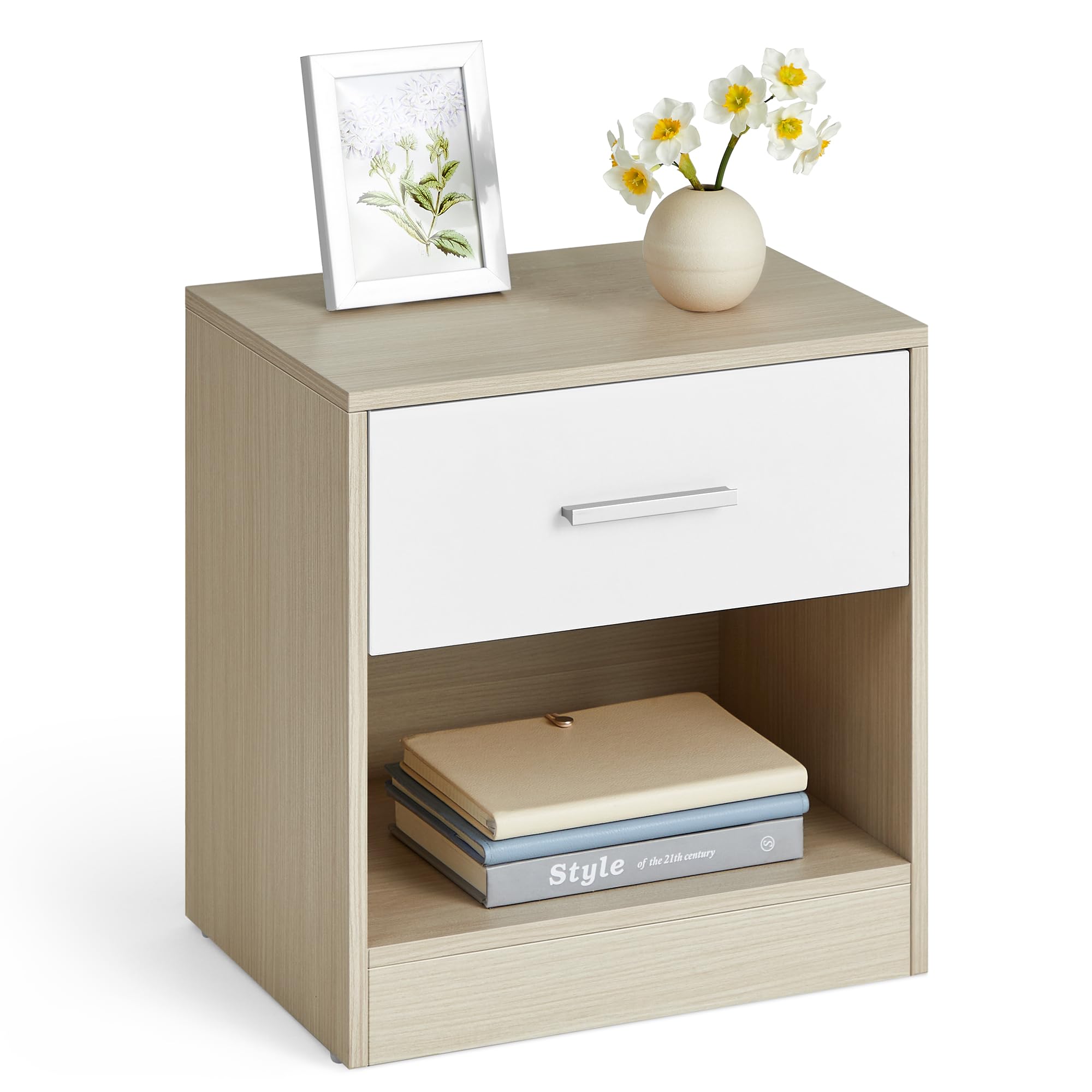 VASAGLE Bedside Table - Modern Look | Drawer & Open Compartment | 39x28x41 cm 1