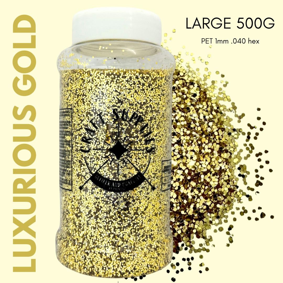 Palm Safe Gold Chunky Glitter - 500g Shaker Jar for Resin & Crafts | Non-Toxic PVC 5