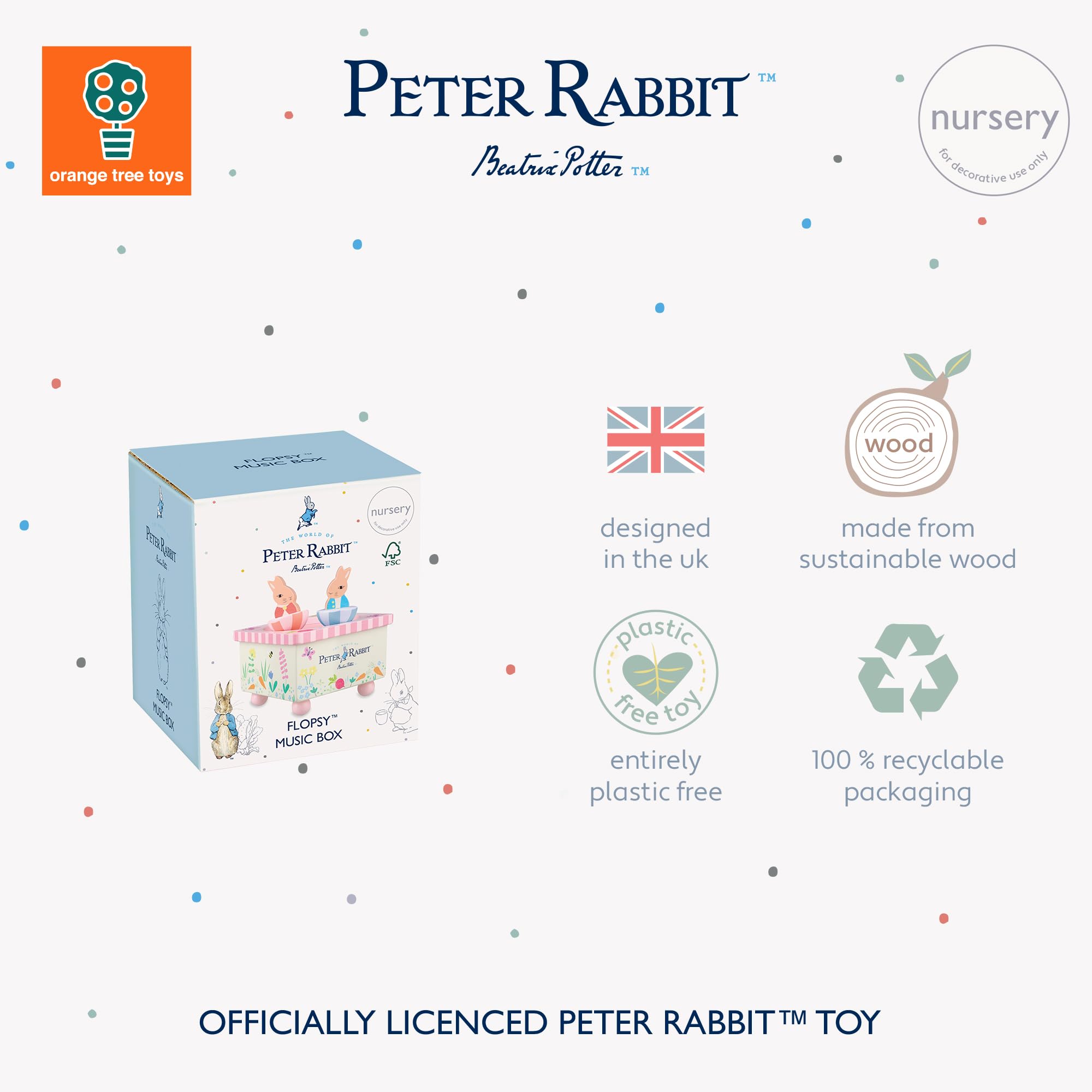 ORANGE TREE Peter Rabbit Flopsy Wooden Music Box | Plays Brahms Lullaby | Safe, Non-Toxic Paint 4