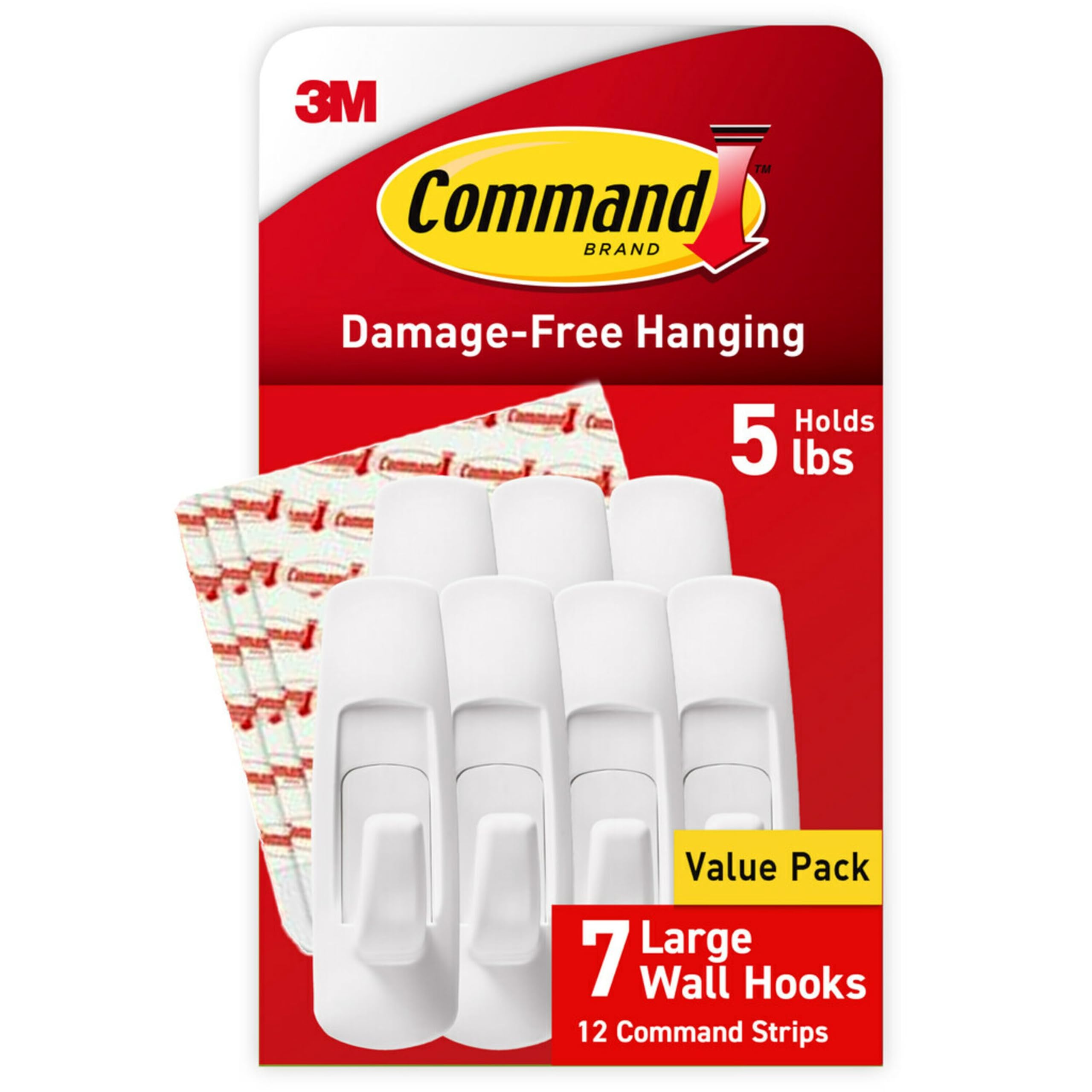 Command Large Utility Hooks - Damage Free Hanging | Holds 5 lbs | White Plastic | 7 Hooks & 12 Strips 1