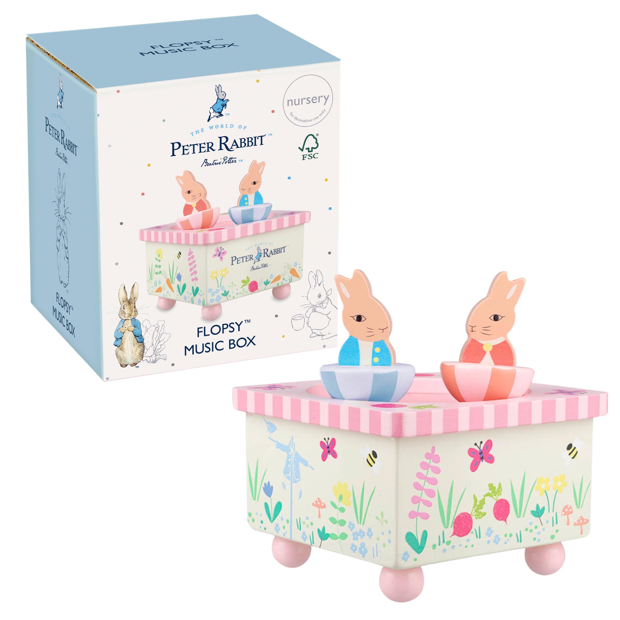 ORANGE TREE Peter Rabbit Flopsy Wooden Music Box | Plays Brahms Lullaby | Safe, Non-Toxic Paint 1