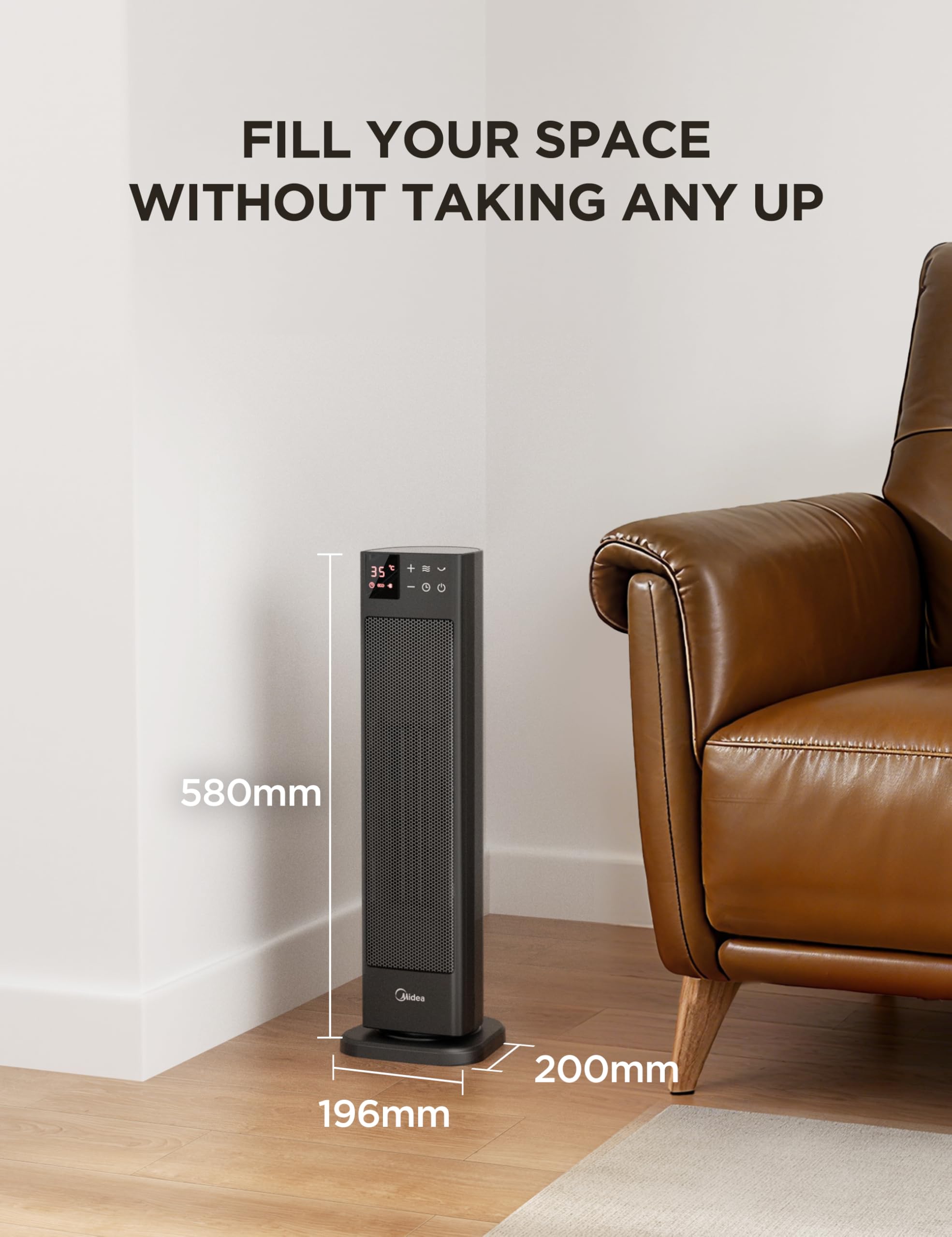 Midea Electric Space Heater MTH201ERB - 2000W Ceramic, 3 Modes, Remote Control, 24H Timer, Black 8