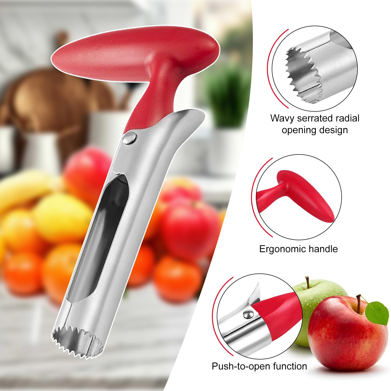 Lafefe Apple Corer with Serrated Stainless Steel Blade and Red ABS Handle 3