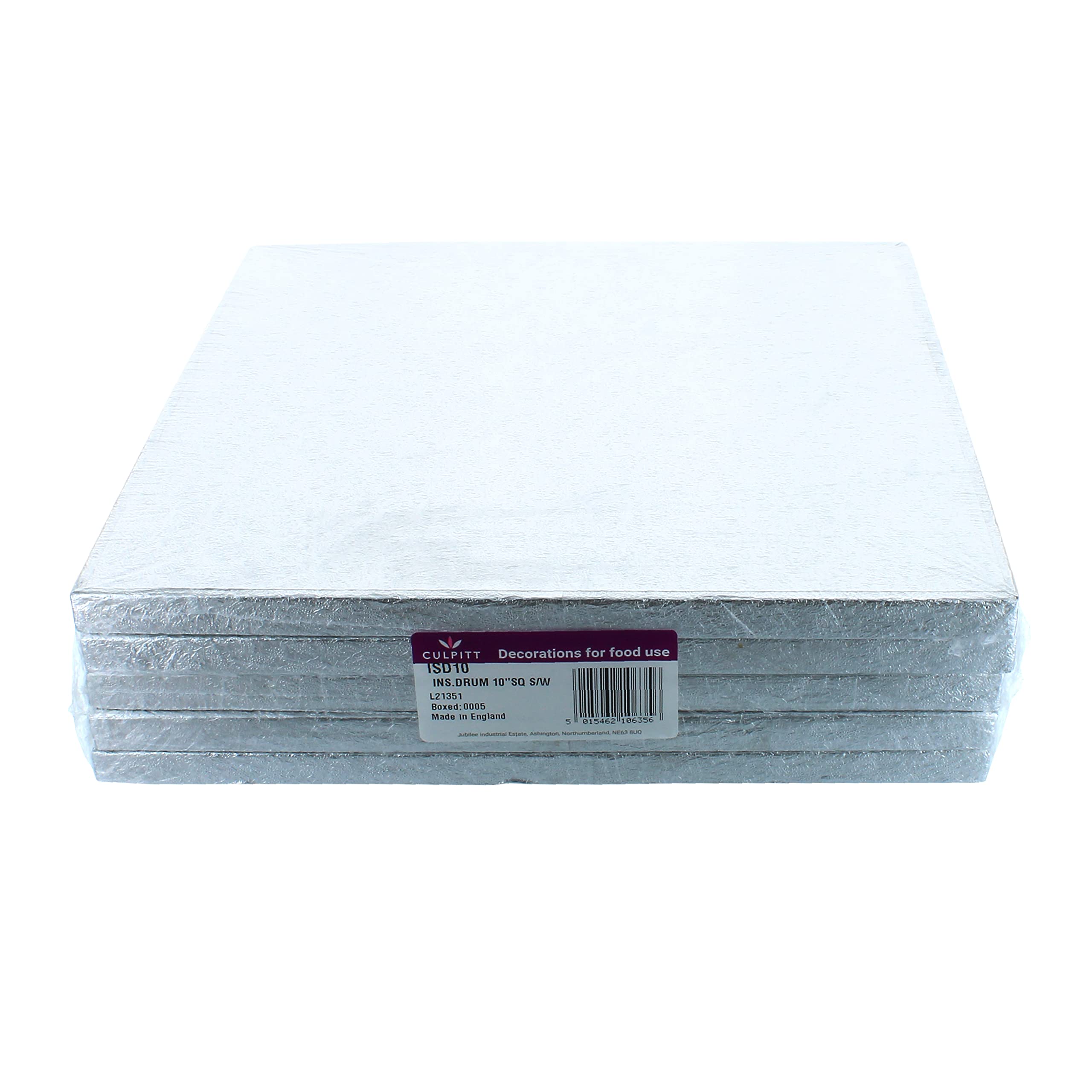 Culpitt 12' Square Silver Cake Drum Board - Pack of 5 | 13mm Thick | Individually Wrapped 5