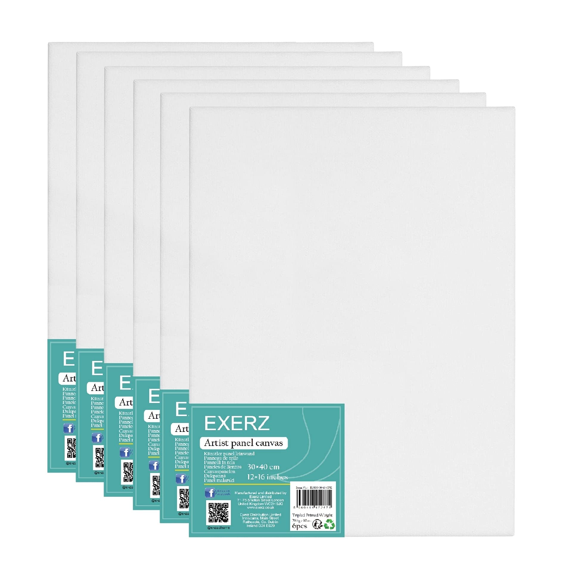 EXERZ Canvas Panels 30x40cm (6 Pack) - 100% Cotton, 280GSM, Triple Primed Gesso 1
