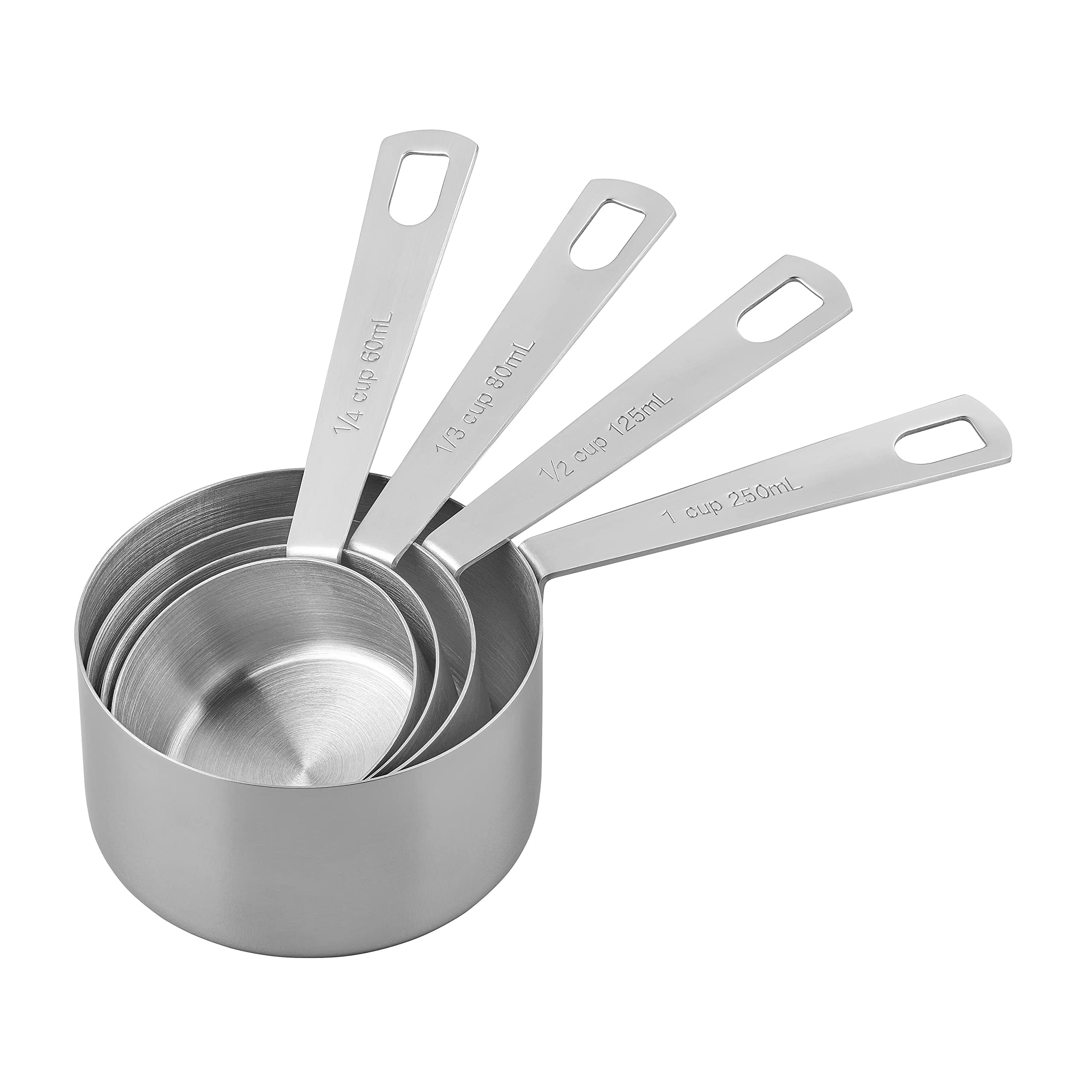 Tala Stainless Steel Measuring Cups Set of 4 | Millilitre & Cup Measurements | Metallic Silver 4
