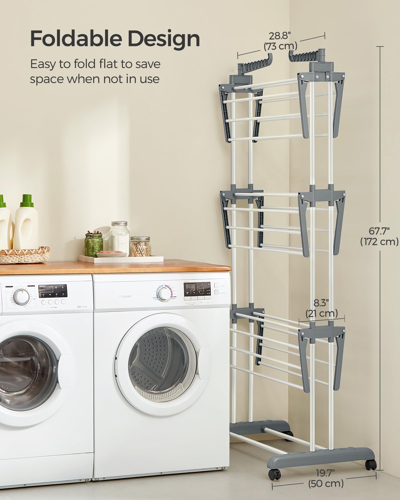 SONGMICS Large Clothes Drying Rack - 4-Tier Foldable Airer | 35kg Capacity | Stainless Steel & Plastic 6