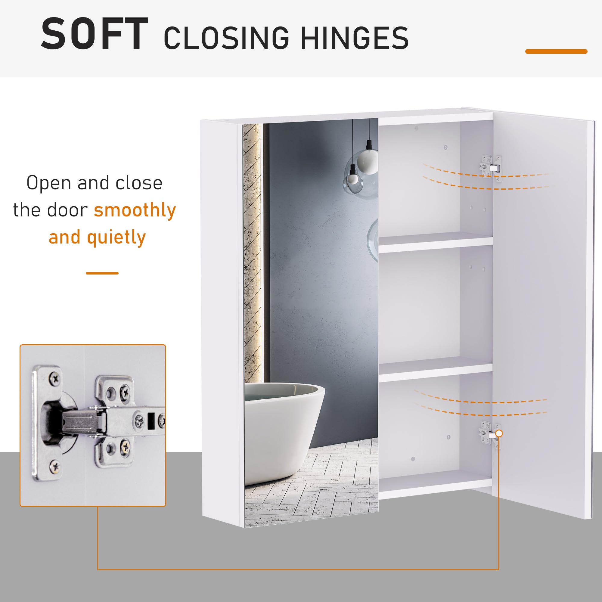 HOMCOM Wall Mount Bathroom Mirror Cabinet with Adjustable Shelf | White MDF | 60W x 15D x 75H cm 5