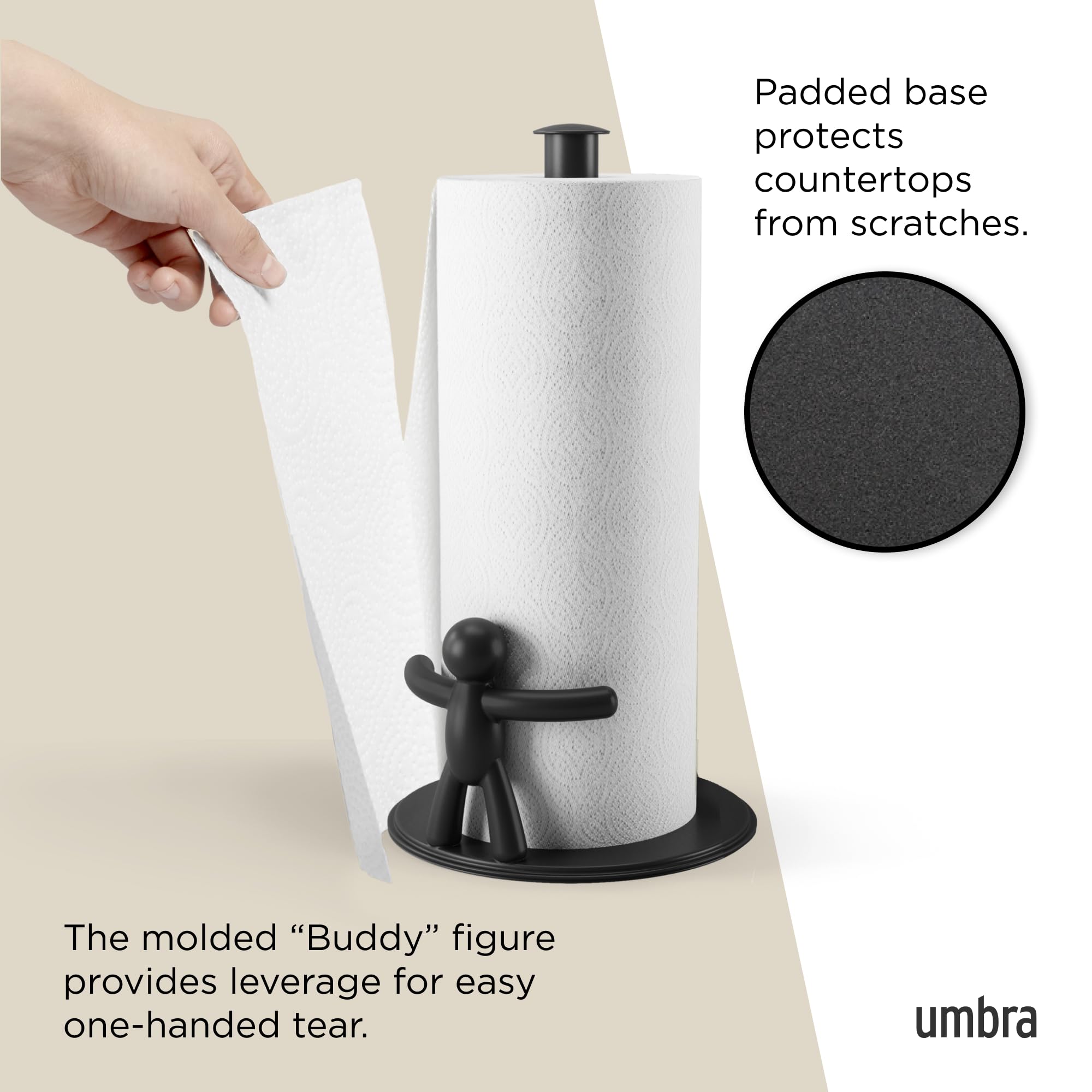 Umbra Buddy Counter Top Paper Towel Holder - Soft-Touch Polypropylene & Metal | Black 4
