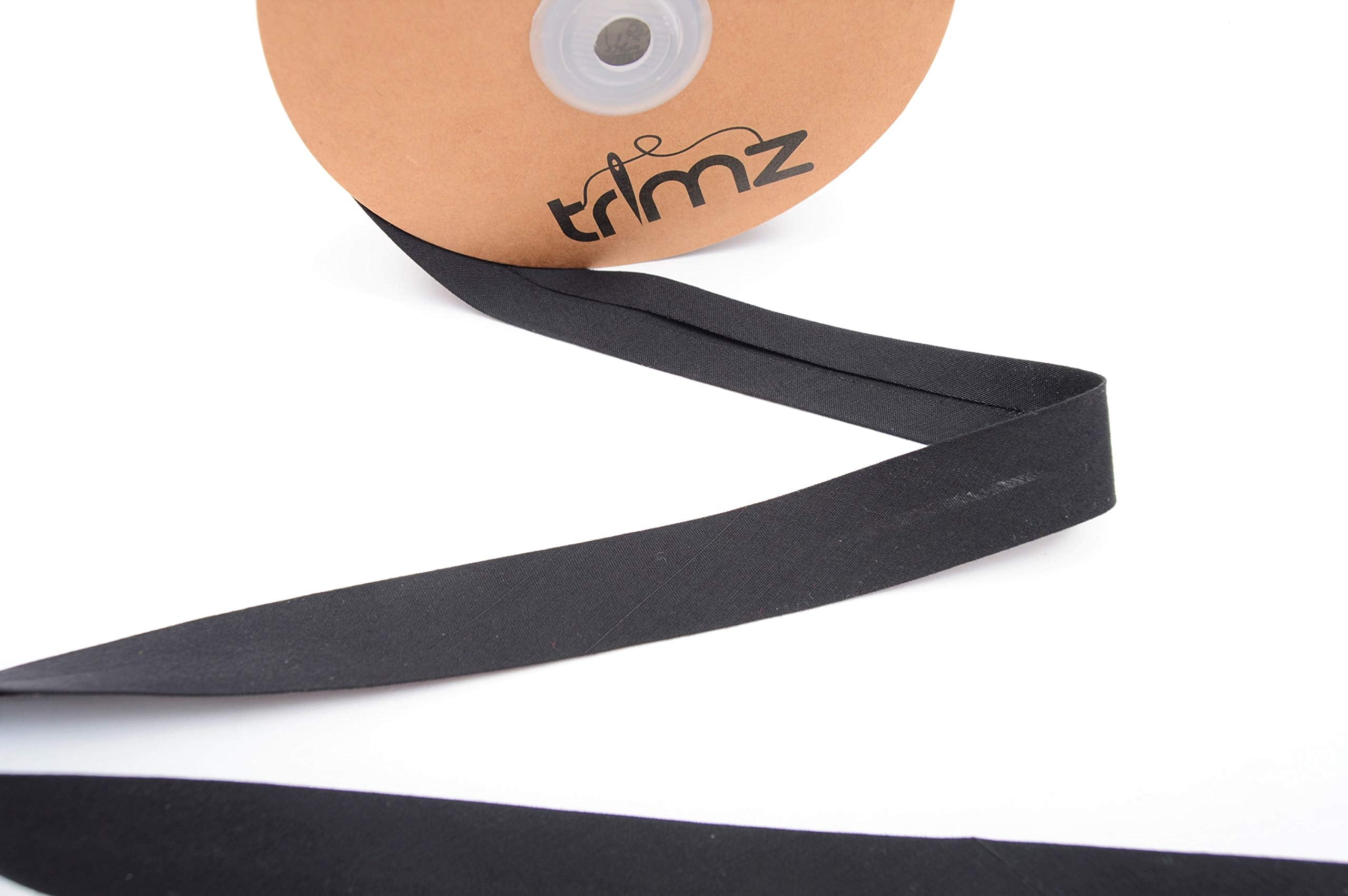 Trimz Polycotton Bias Tape - Black Single Fold Binding | 20m Reel | 25mm Folded Width 5