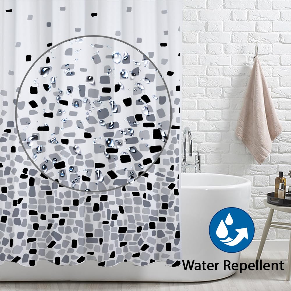 ANSIO Shower Curtain - Mosaic Black Design | 180cm x 180cm | Mildew Resistant Polyester 4