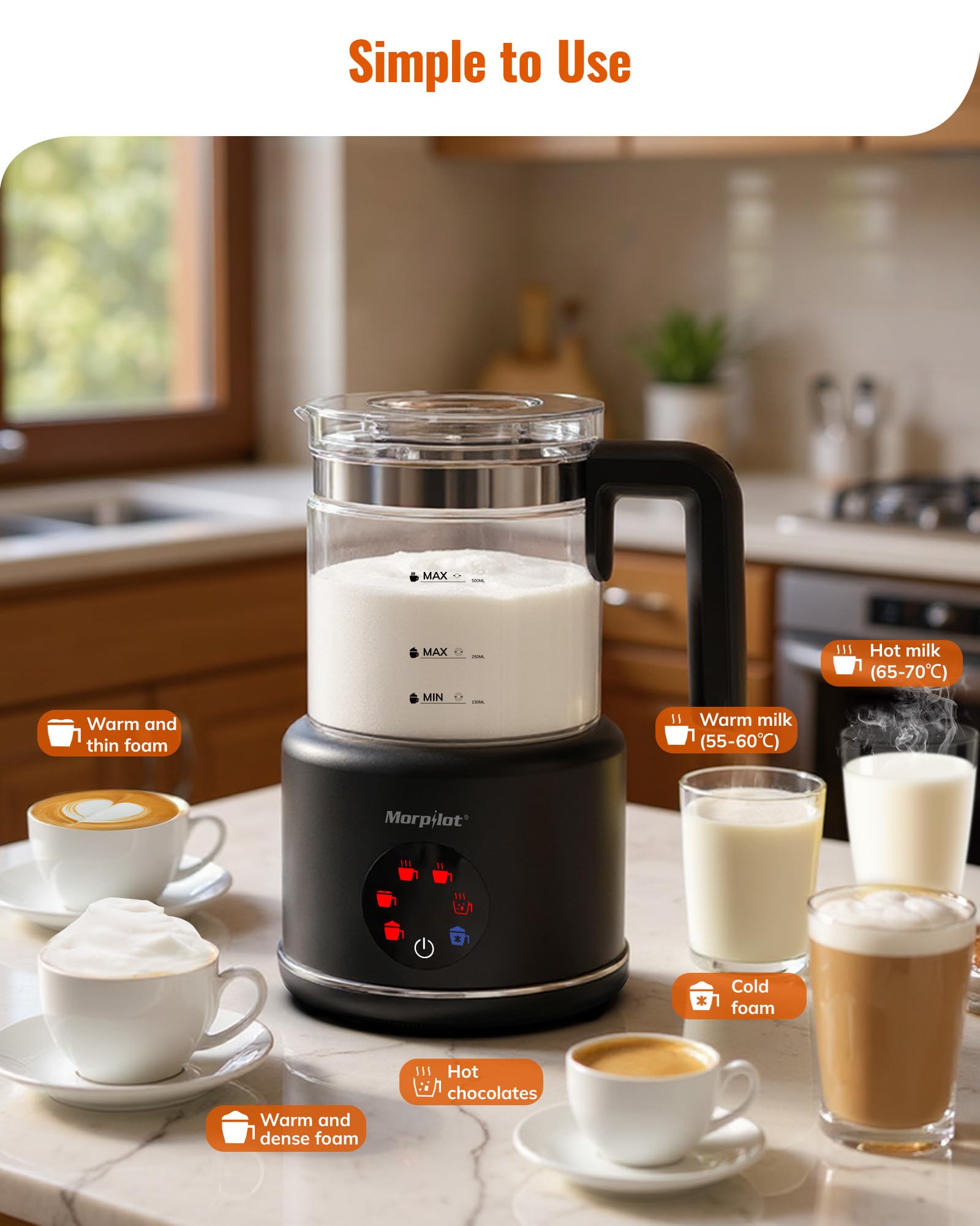 morpilot Automatic Milk Frother - 6-in-1 Functions | 500ML Capacity | Glass Body
