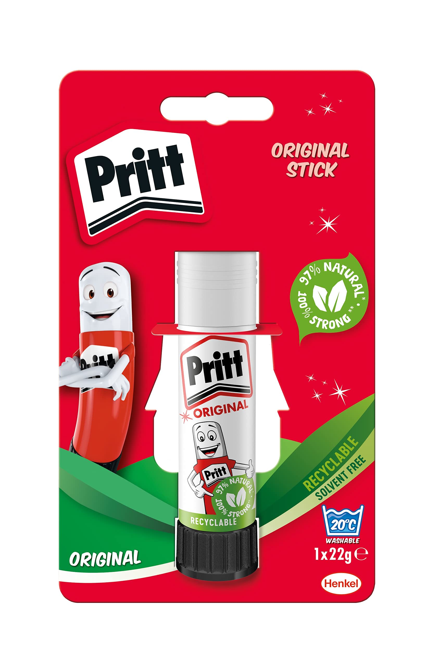 Pritt Glue Stick - Solvent-Free, Washable Craft Glue with 97% Natural Ingredients | 1 x 22g