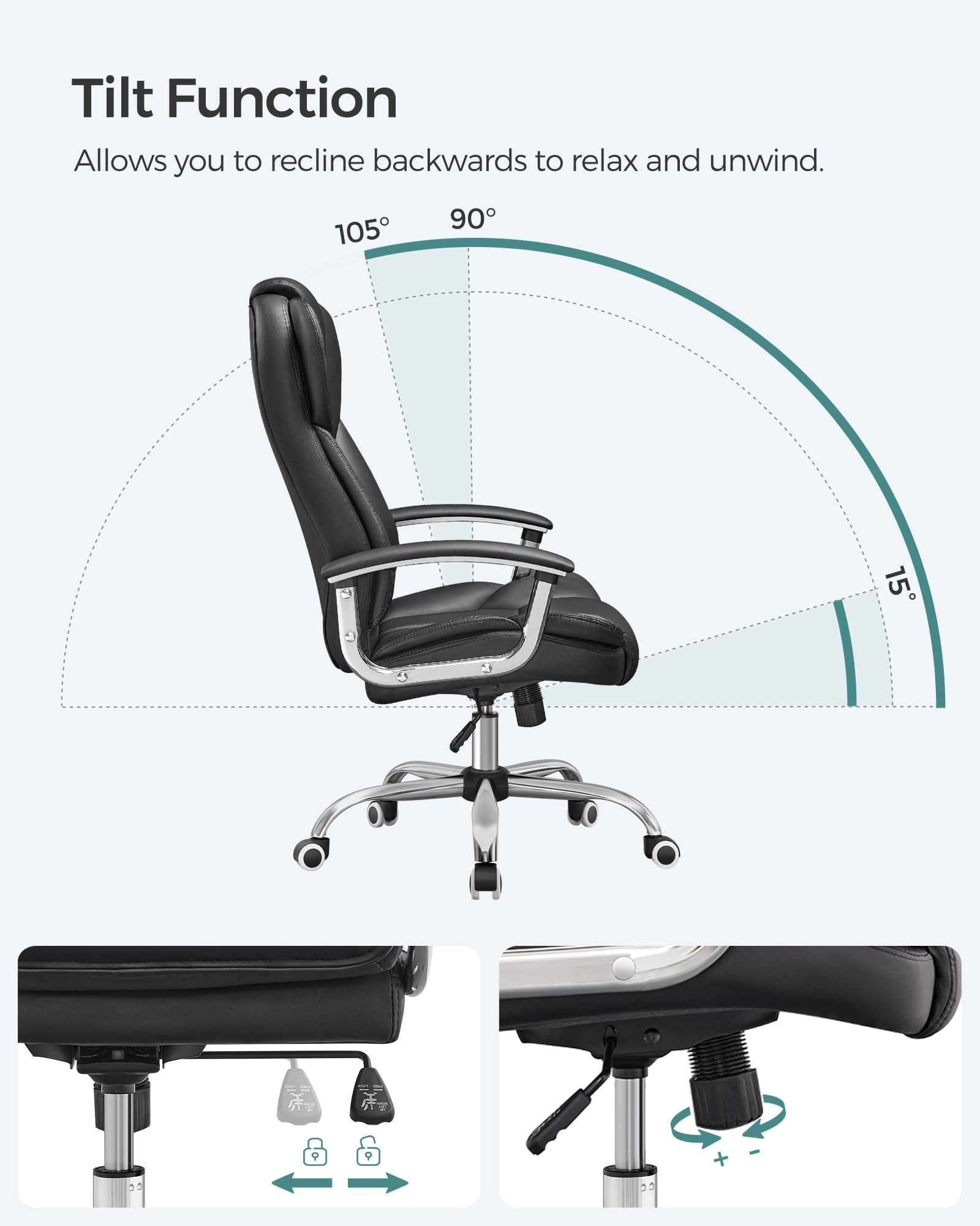SONGMICS Office Chair - Adjustable Height & Recline | Supports up to 150 kg | Ink Black 6