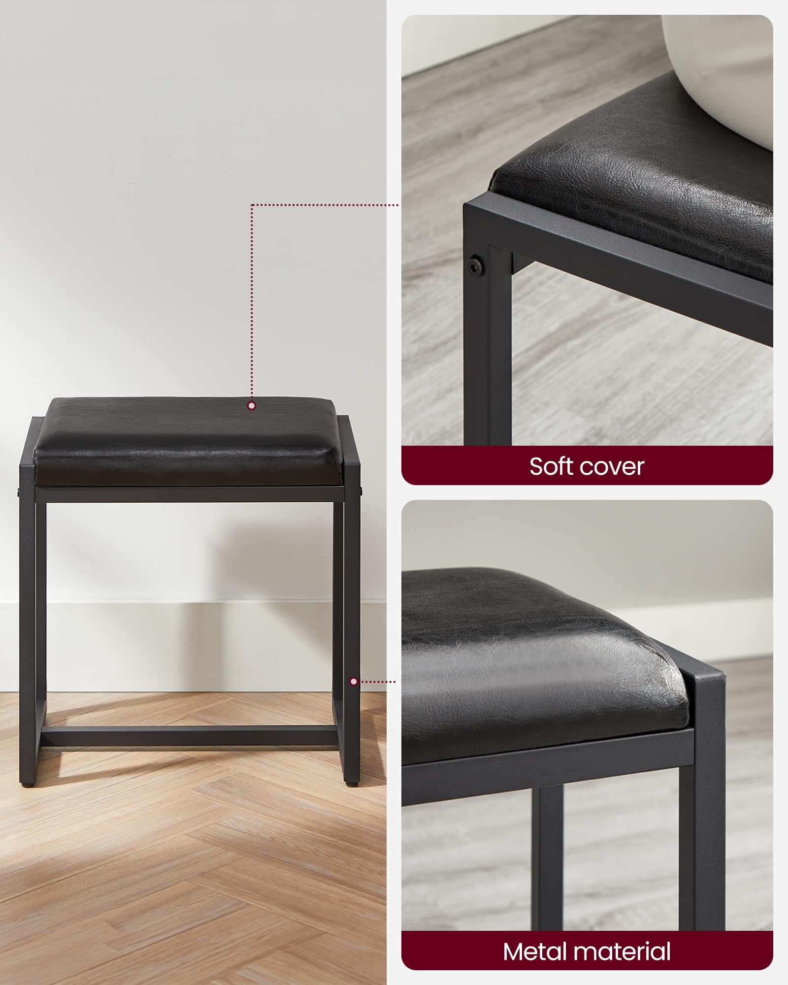 VASAGLE Industrial Design Dressing Table with 3-Piece Folding Mirror and Padded Stool | 3 Drawers | Greige/Black 9