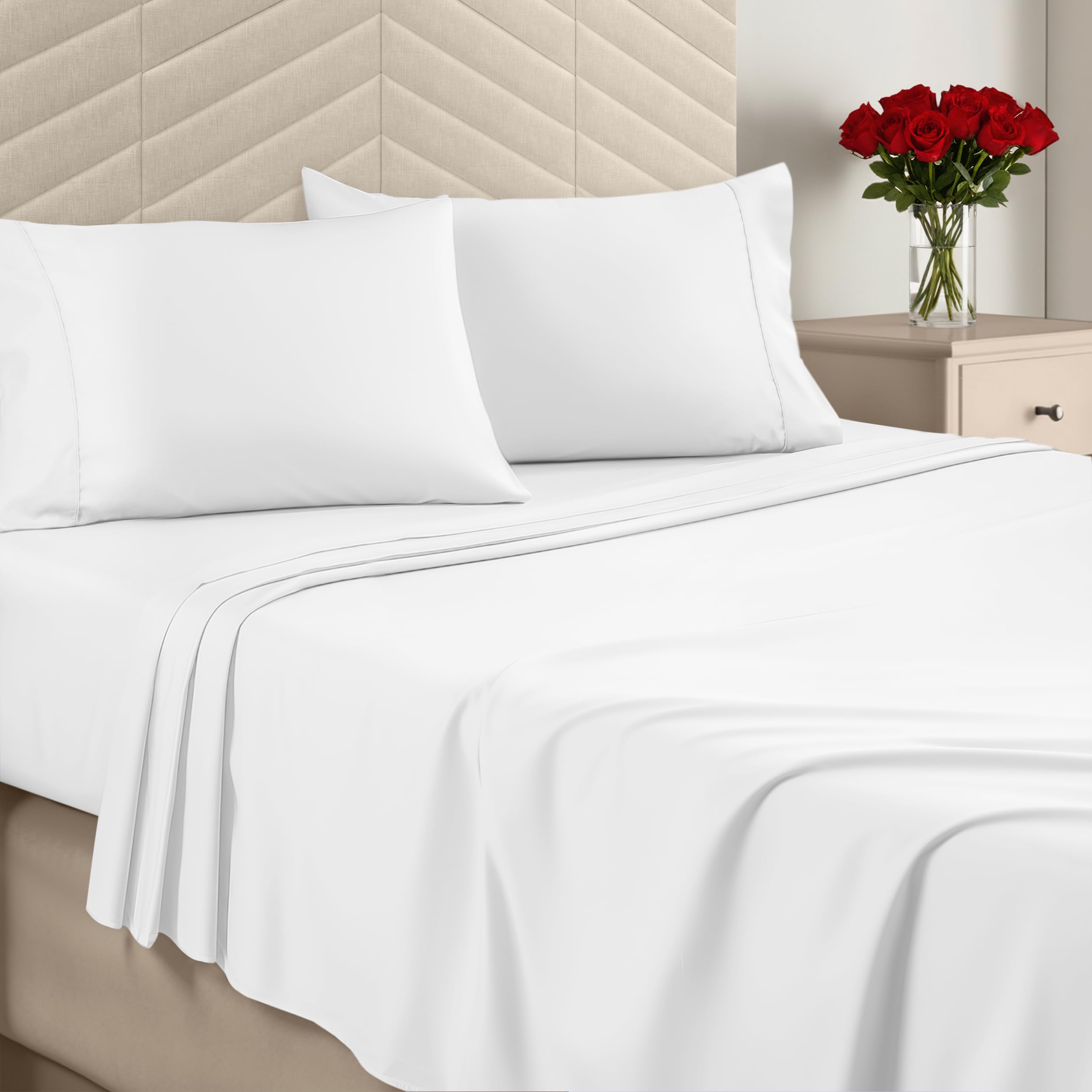 Utopia Bedding Queen Sheet Set - 4-Piece Brushed Microfiber Soft Sheets in White | 15-Inch Deep Pocket 1