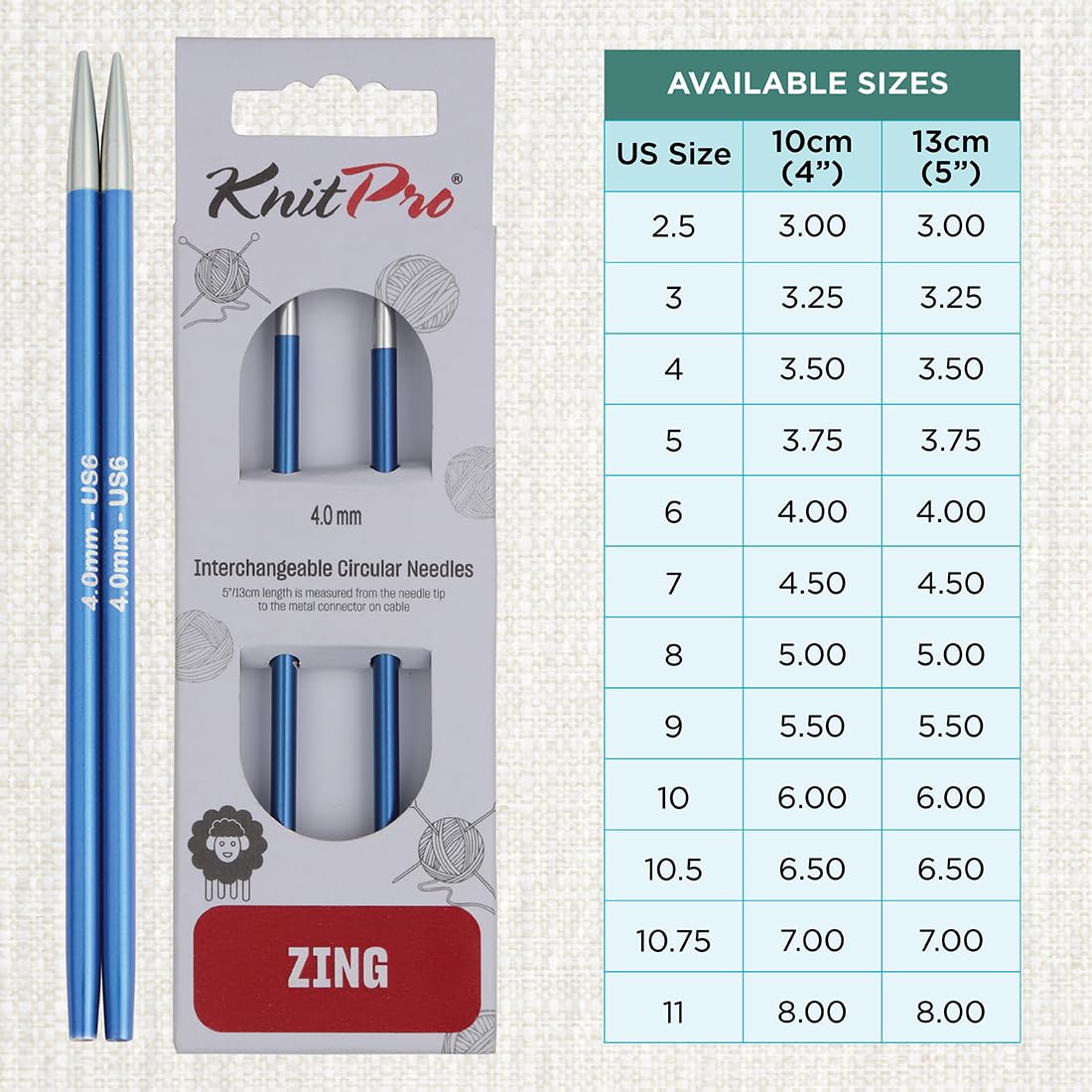 KnitPro Zing Interchangeable Circular Knitting Needles - 4.00mm Aluminium, Multi-Colour | Smooth Joins 4