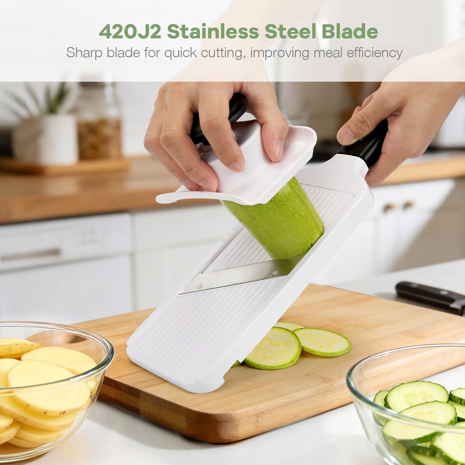 Ibergrif Handheld Mandoline Vegetable Slicer - Adjustable 1-4mm Thickness | Polypropylene & Stainless Steel 3