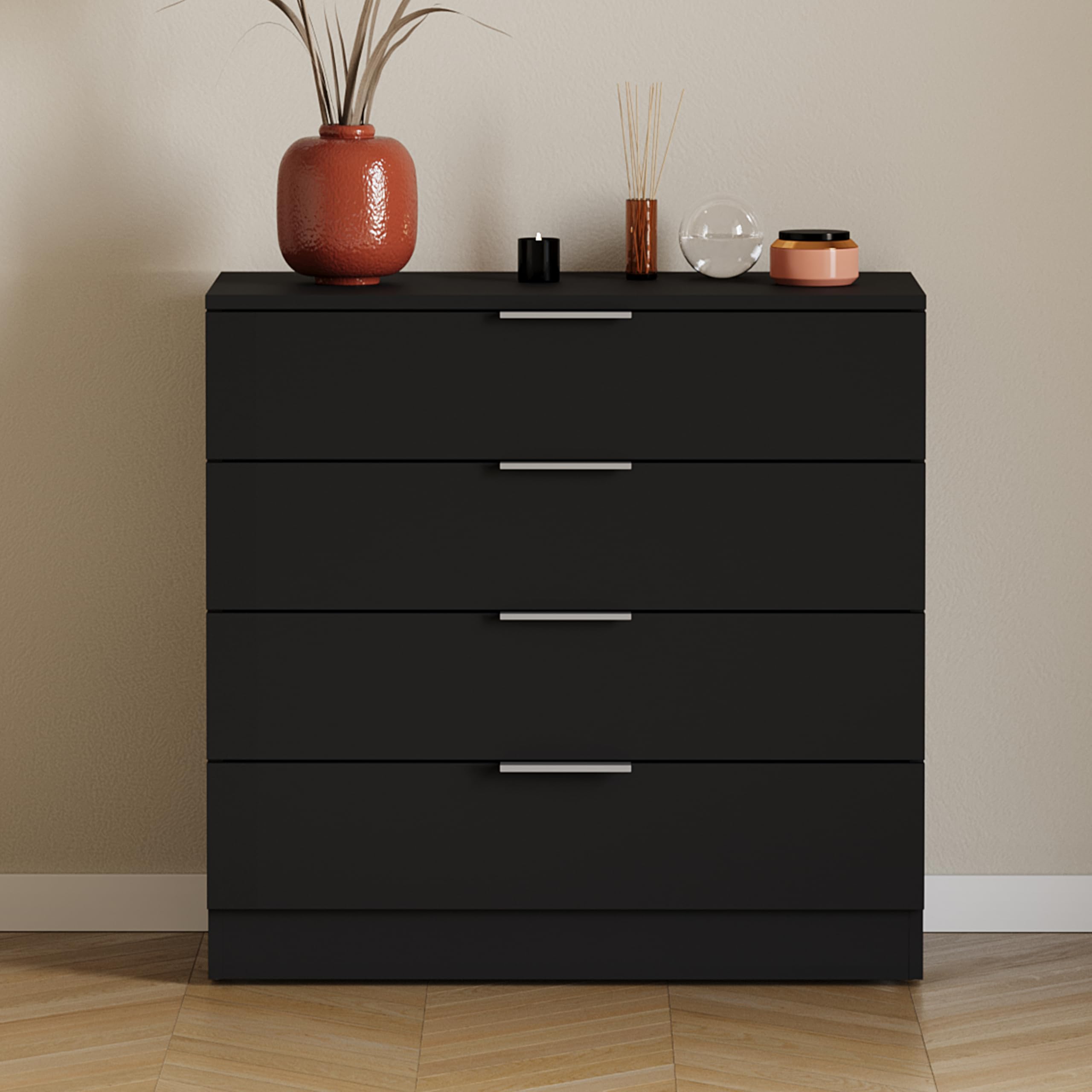 Vida Designs Trega 4 Drawer Chest of Drawers - Black | 74H x 66W x 36D cm | Engineered Wood 3