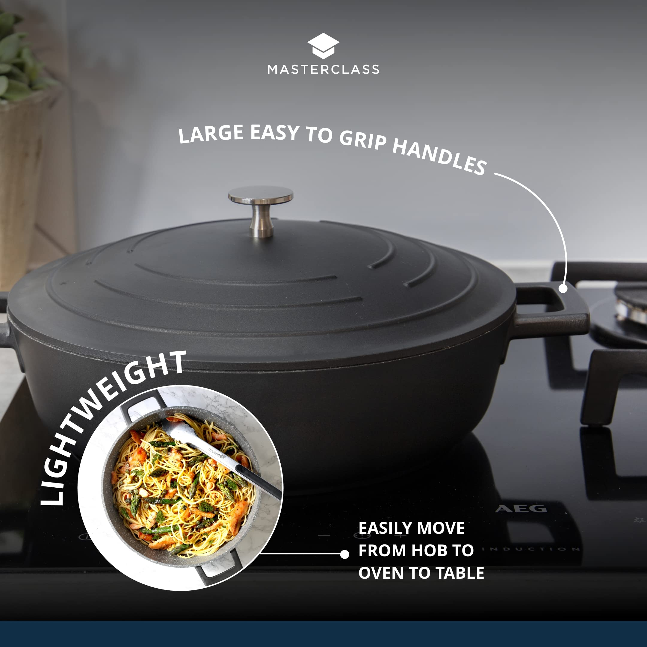 MasterClass Shallow Casserole Dish with Lid - 4L/28 cm, Lightweight Cast Aluminium, Induction Safe 7