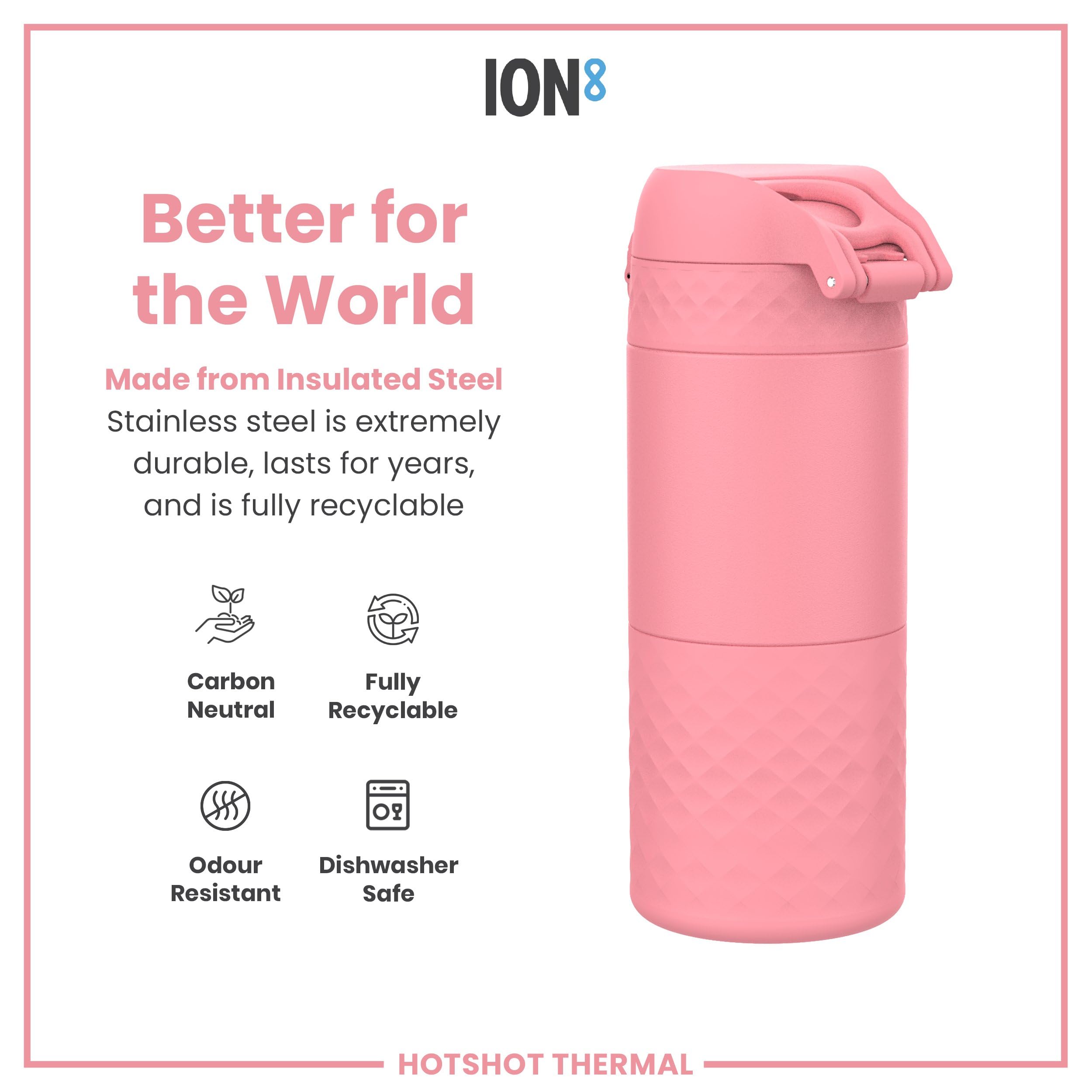 Ion8 Hotshot Insulated Travel Mug - 360 ml, Rose Bloom, Leak Proof, Dishwasher Safe 6