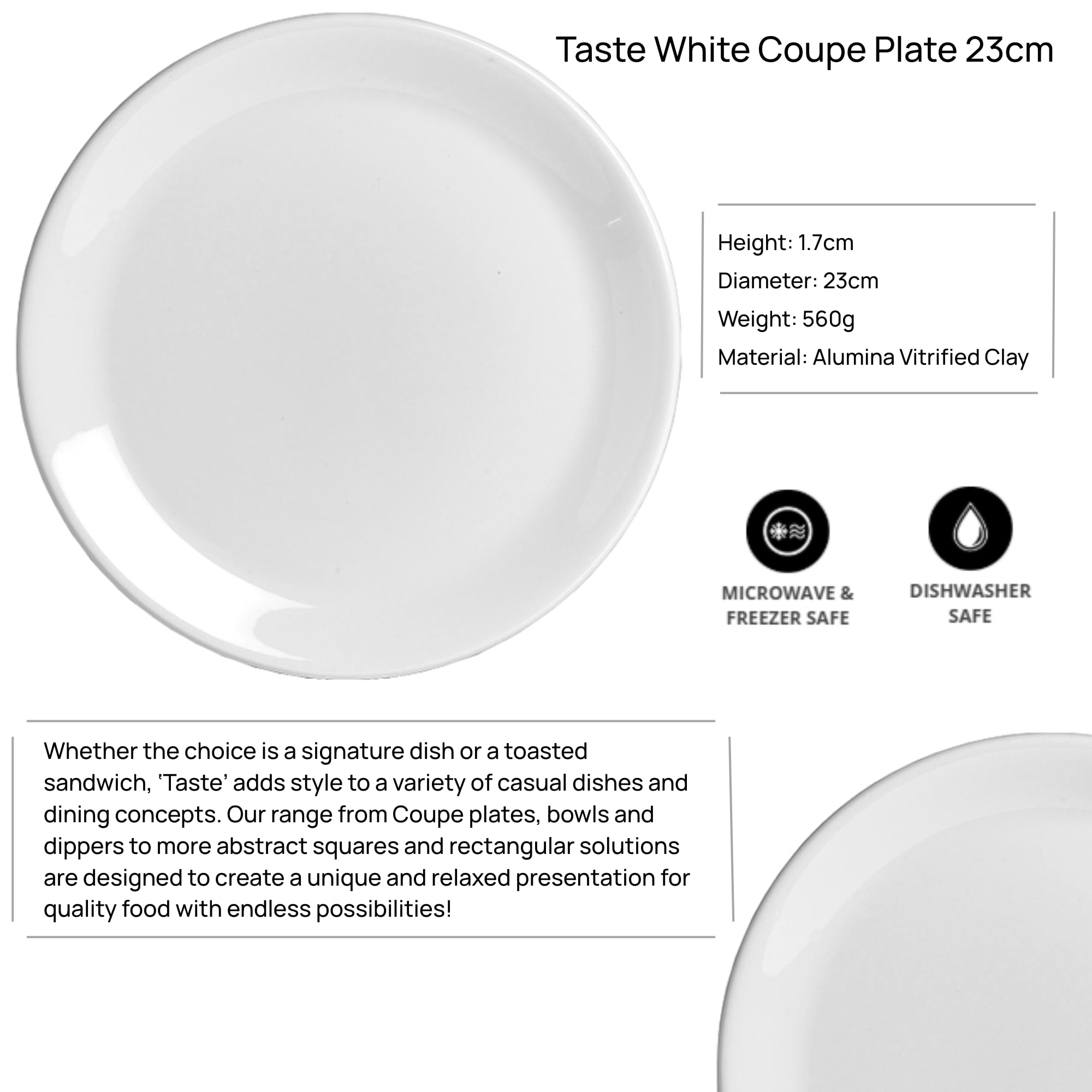 Steelite Taste Coupe Dinner Plate - 23cm Diameter | Alumina Vitrified Clay | White Porcelain 5