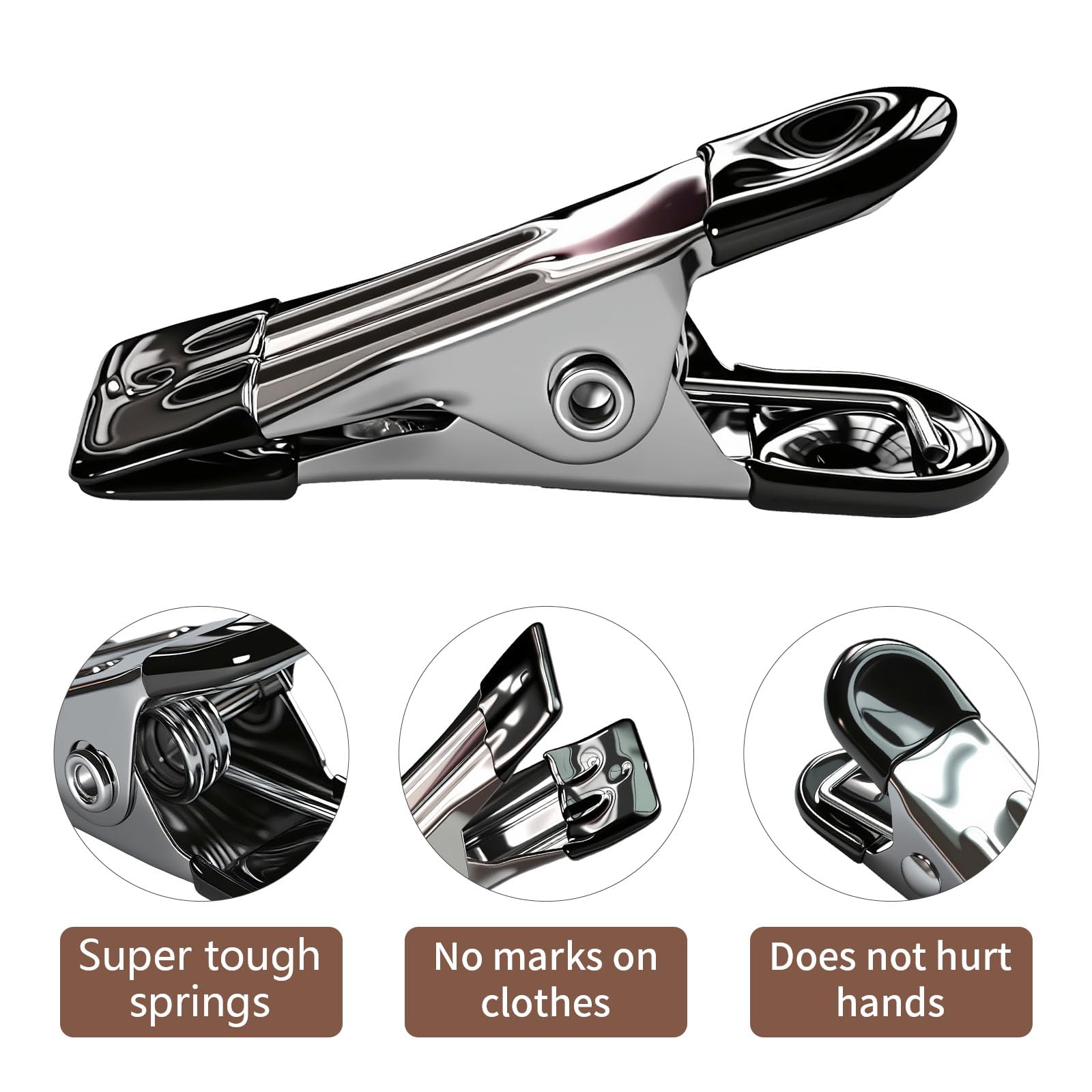 MOXYOY 20 Pcs Stainless Steel Clothes Pegs - Heavy Duty Grip | Rubber Coated Jaws | Black 3
