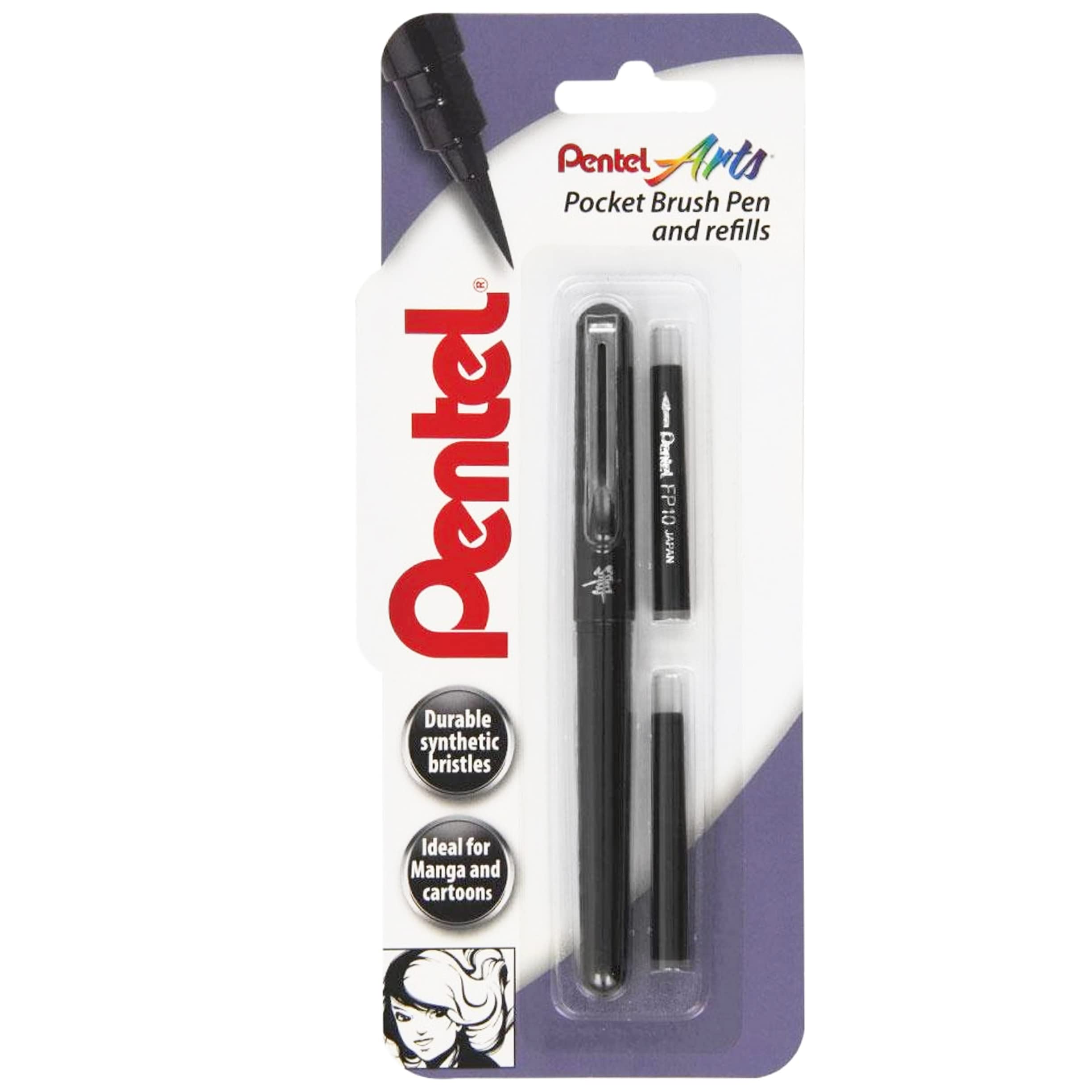 Pentel XGFKP/FP10-A Brush Pen Set - Black Ink, Refillable | Water & Fade Resistant 1