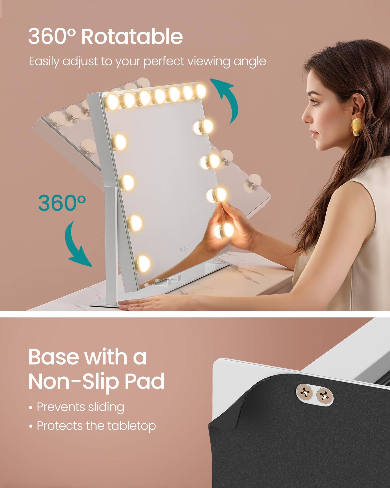 SONGMICS Vanity Makeup Mirror with Lights | 3 Color Temps | 10x Magnification | USB Charging 4