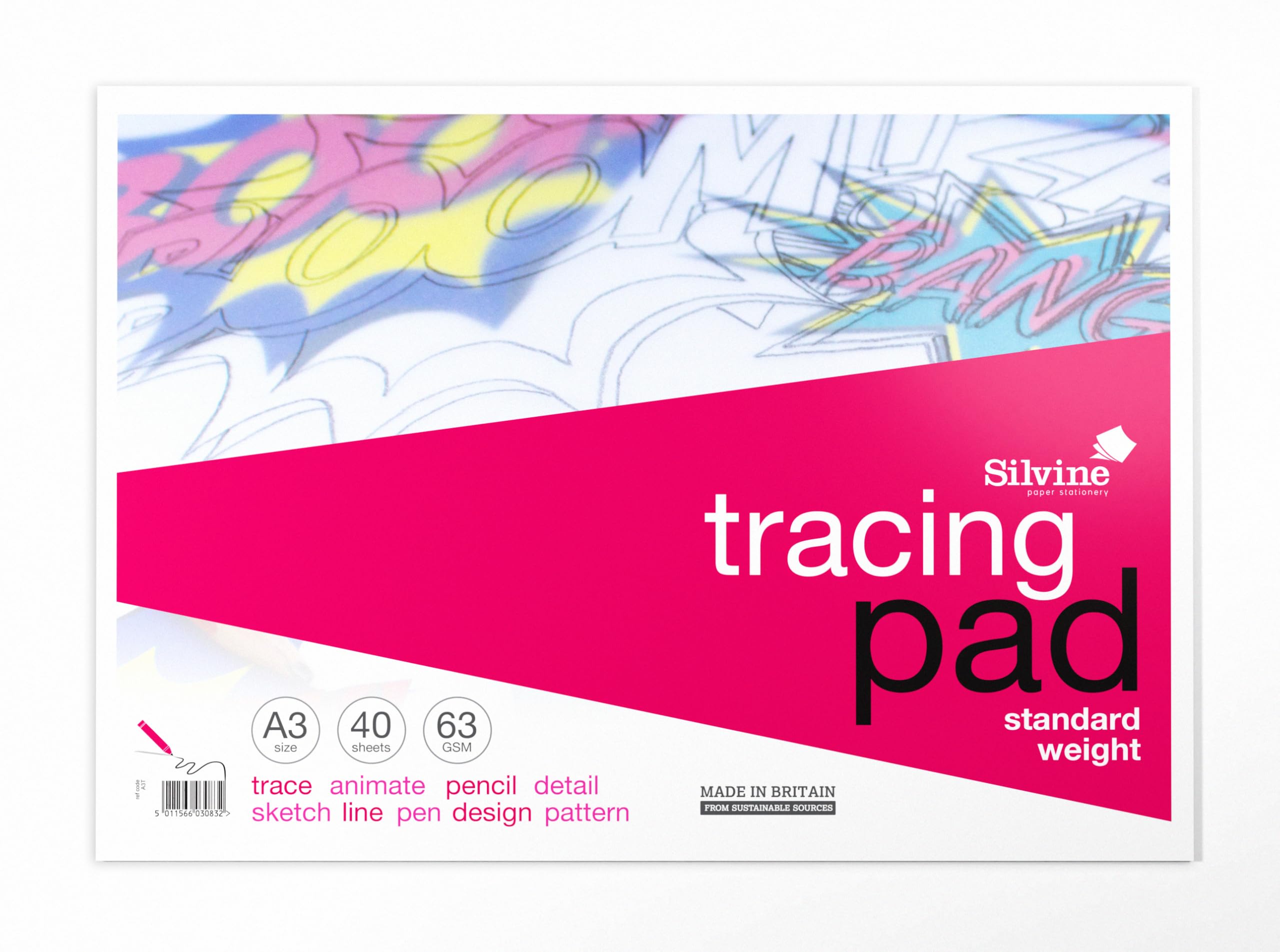 Silvine A3 Everyday Tracing Pad - 40 Sheets Lightweight 63gsm Paper for Tracing & Sketching