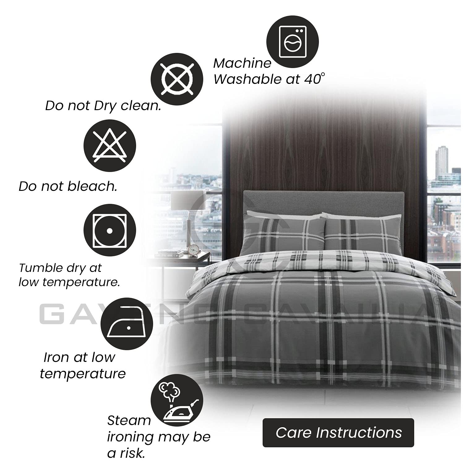 GC GAVENO CAVAILIA Bardsley Check Duvet Cover Set | Reversible Polycotton | Double Size 4