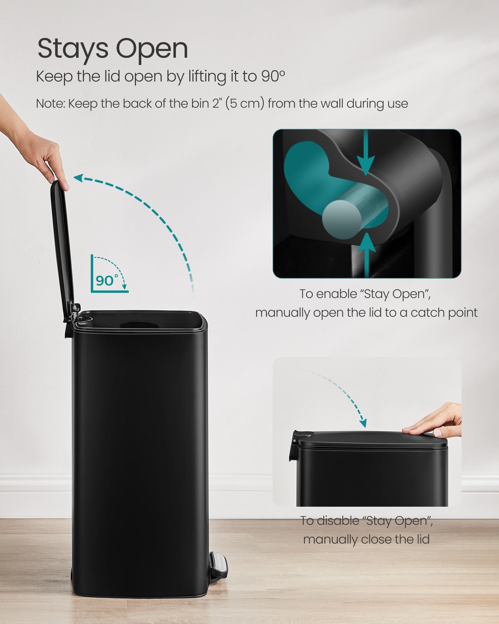 SONGMICS 8 Gallon (30 L) Steel Pedal Bin - Ink Black | Soft Close Lid | Inner Bucket 6