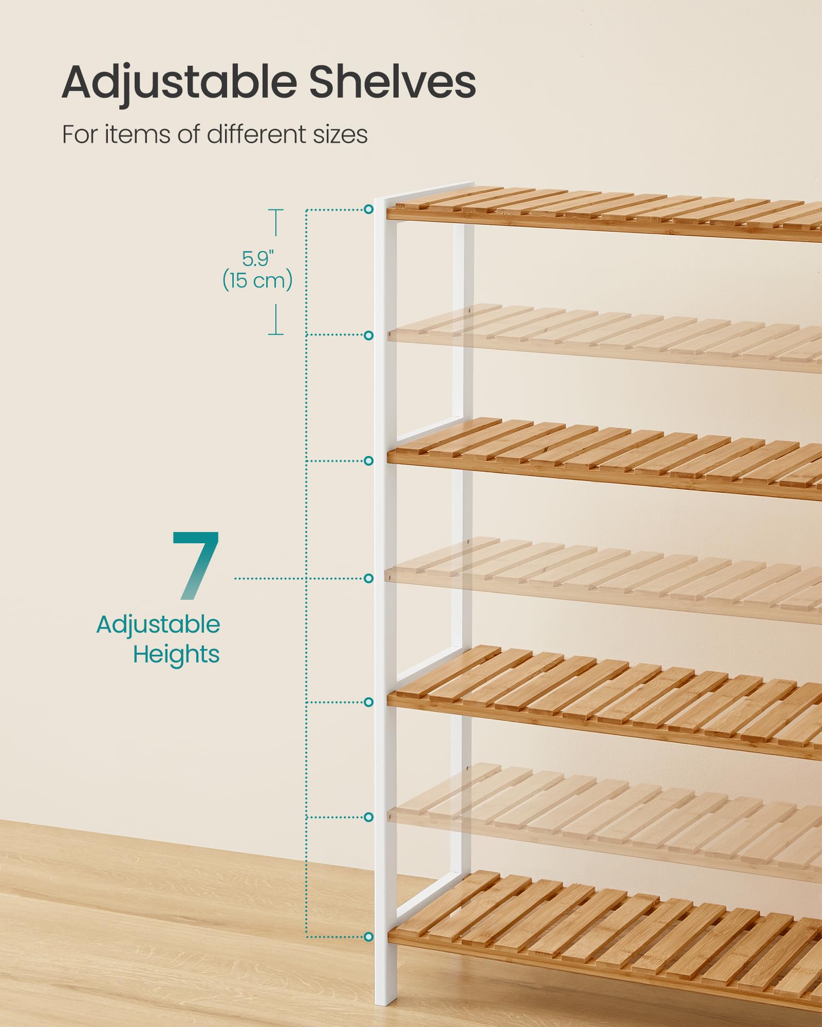 SONGMICS Bamboo Storage Shelf - 4-Tier Freestanding Unit | Natural + White | 60x26x100 cm 6