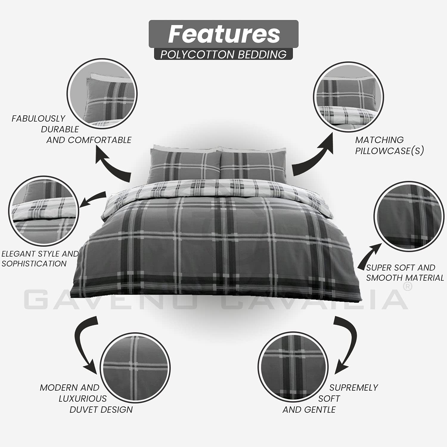 GC GAVENO CAVAILIA Bardsley Check Duvet Cover Set | Reversible Polycotton | Double Size 2
